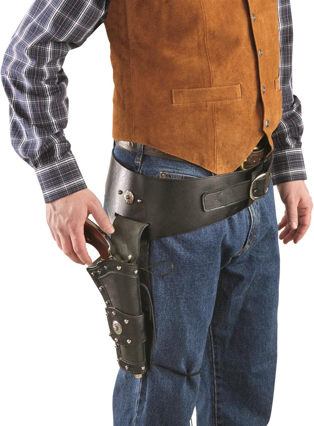 Guide Gear Widowmaker Leather Holster Belts for Men, Cartridge Belt, Western, Right-Handed Gun Holder, 20 Bullet Loops, Single Action