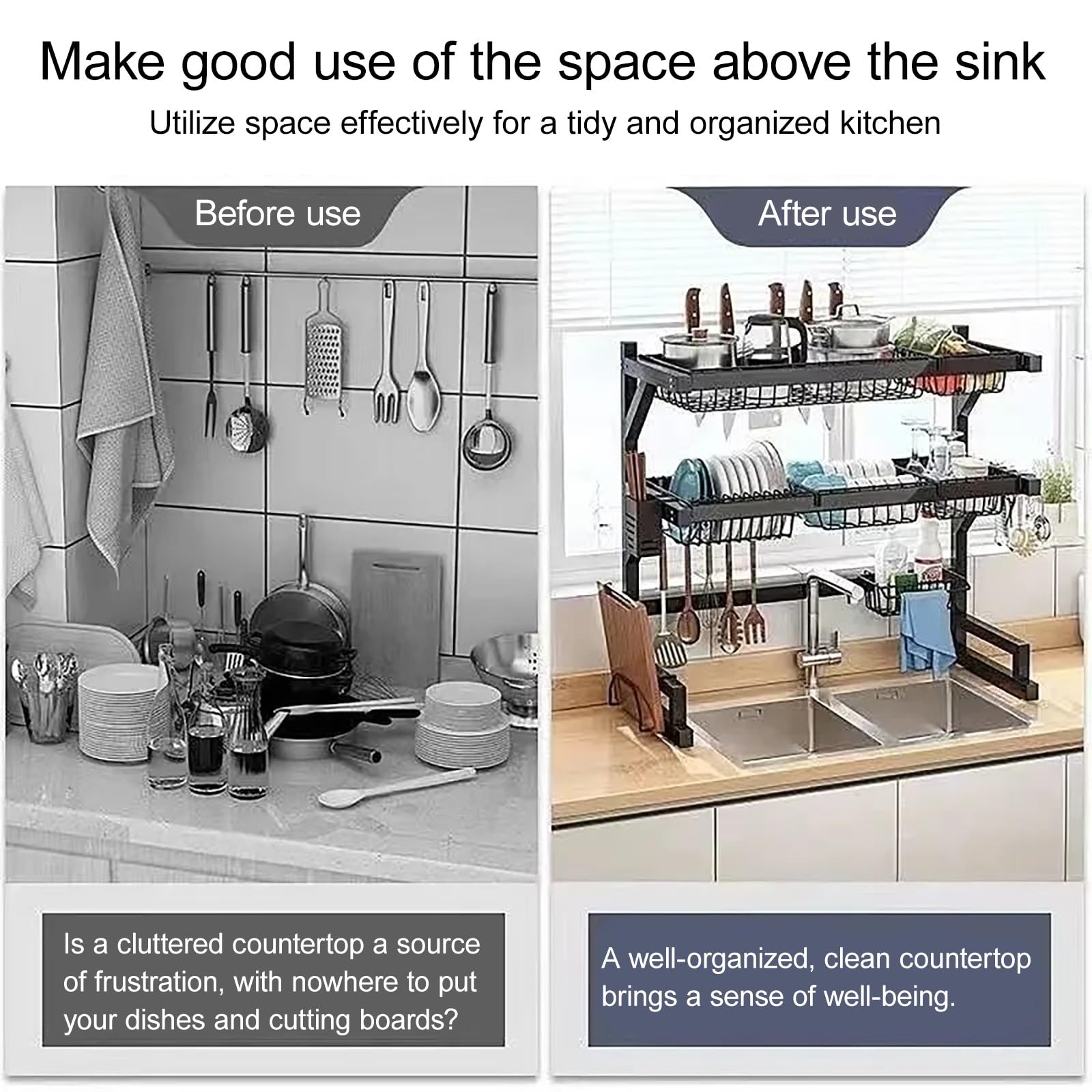 Escurridor de platos multifunción con soporte para utensilios para organizar la cocina, sostiene platos, vasos, cuencos, cubiertos