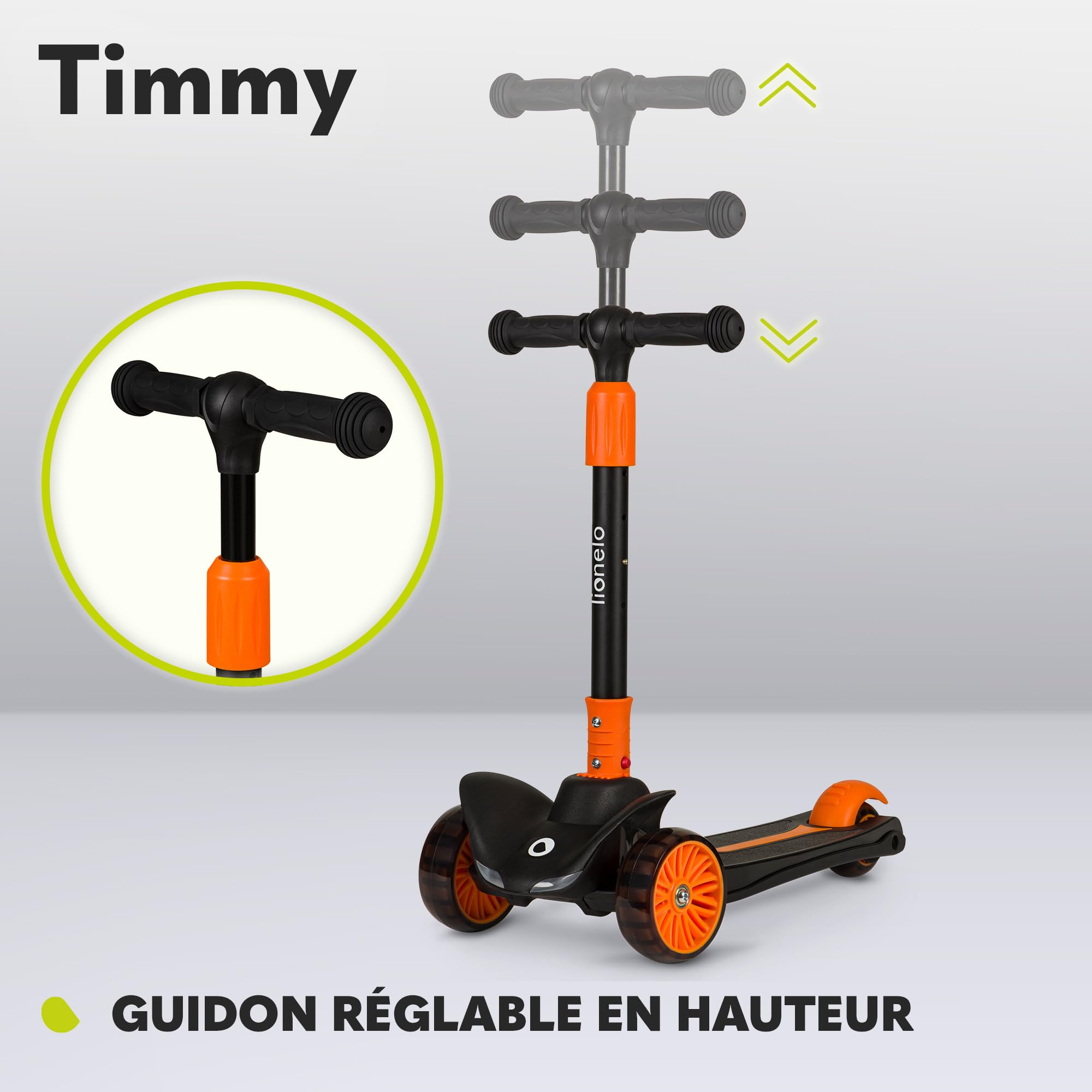 LIONELO Timmy Trottinette d'équilibre pour Enfants de 3 Ans jusqu'à 50 kg, Trottinette Enfant 3 Roues à Hauteur Réglable, Plate-Forme Antidérapante, Frein, Roues et Plate-Forme LED