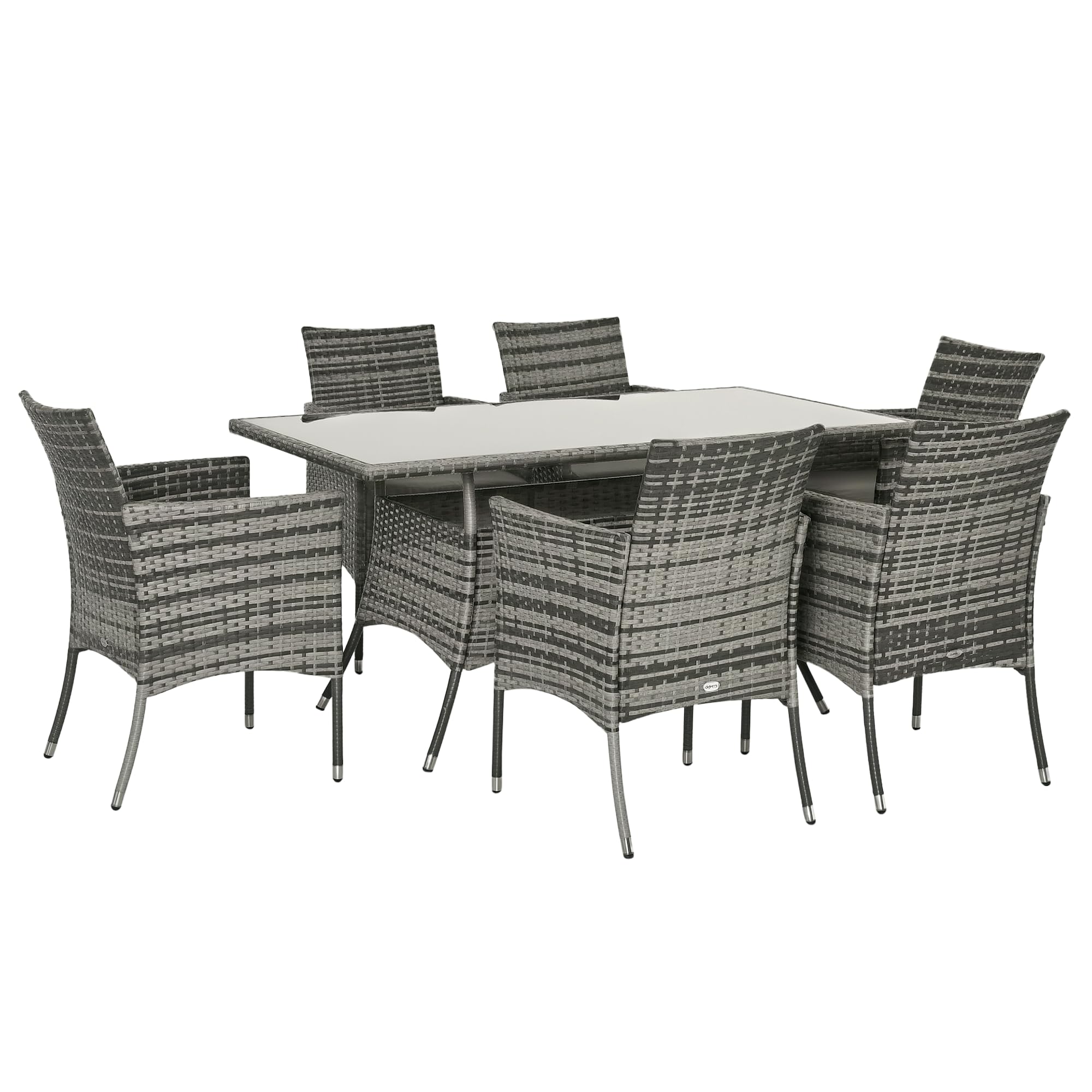 Outsunny Unisex Grey 7Pc Rattan Garden Furniture Dining Set Wicker Patio Conservatory In
