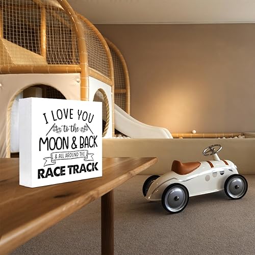 Miniatura 4 de z-crange Te quiero hasta la luna y de vuelta y alrededor de la pista de carreras Letrero de madera para caja de escritorio, Decoración de estante