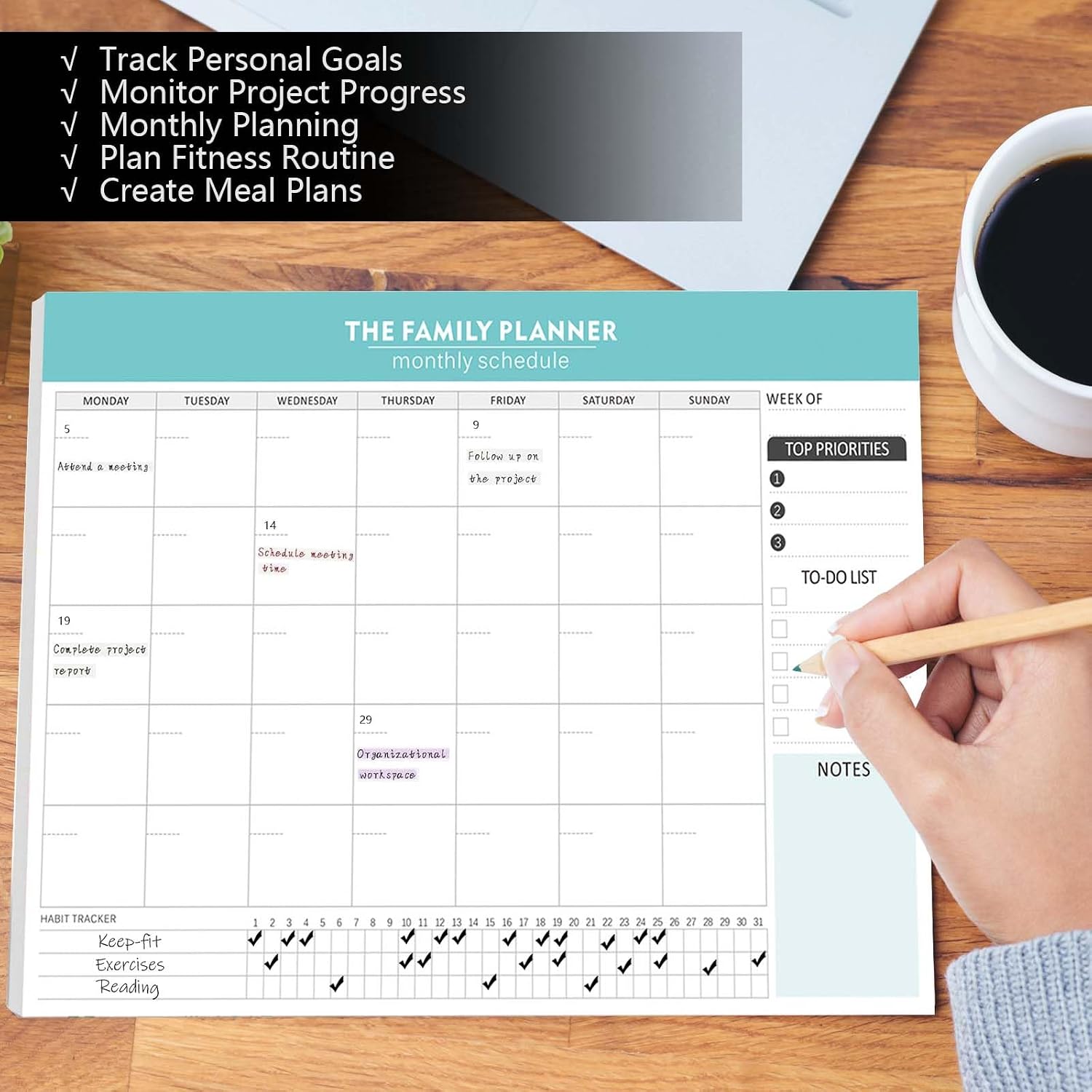Monthly Planner Notepad - 52 Pages of Blank Calendar Sheets, Undated Planner for Organizing Tasks & Scheduling, Blank Calendar Design for Custom Monthly Planning, 7" x 10", Green image 5