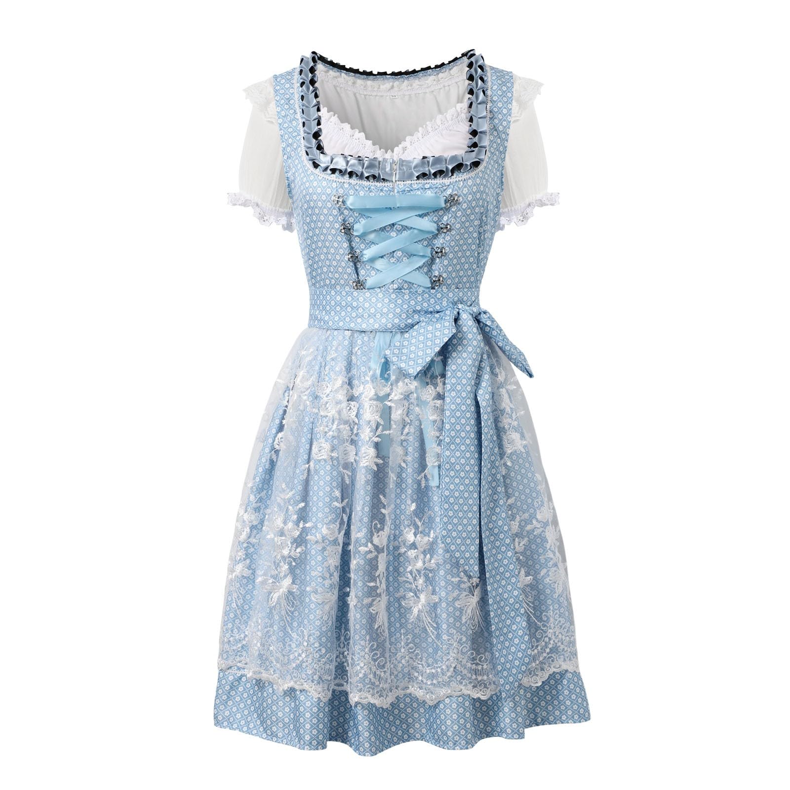 Damen Midi Dirndl Elegante Trachtenkleid 3-teiliges Oktoberfest Kostüm
