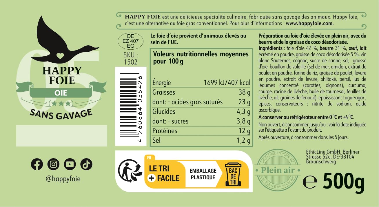 Happy Foie - Inspiriert von Foie Gras - Ohne Stopfen - Rolle (500g, Gans)