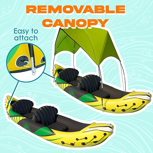 Miniatura 4 de KP Inflatable Kayak 2 Person with Sun Canopy (Detachable) + Kayaks for Adults + Waterproof Phone Bags + Adjustable Seats + 3rd Seat for DogChild +