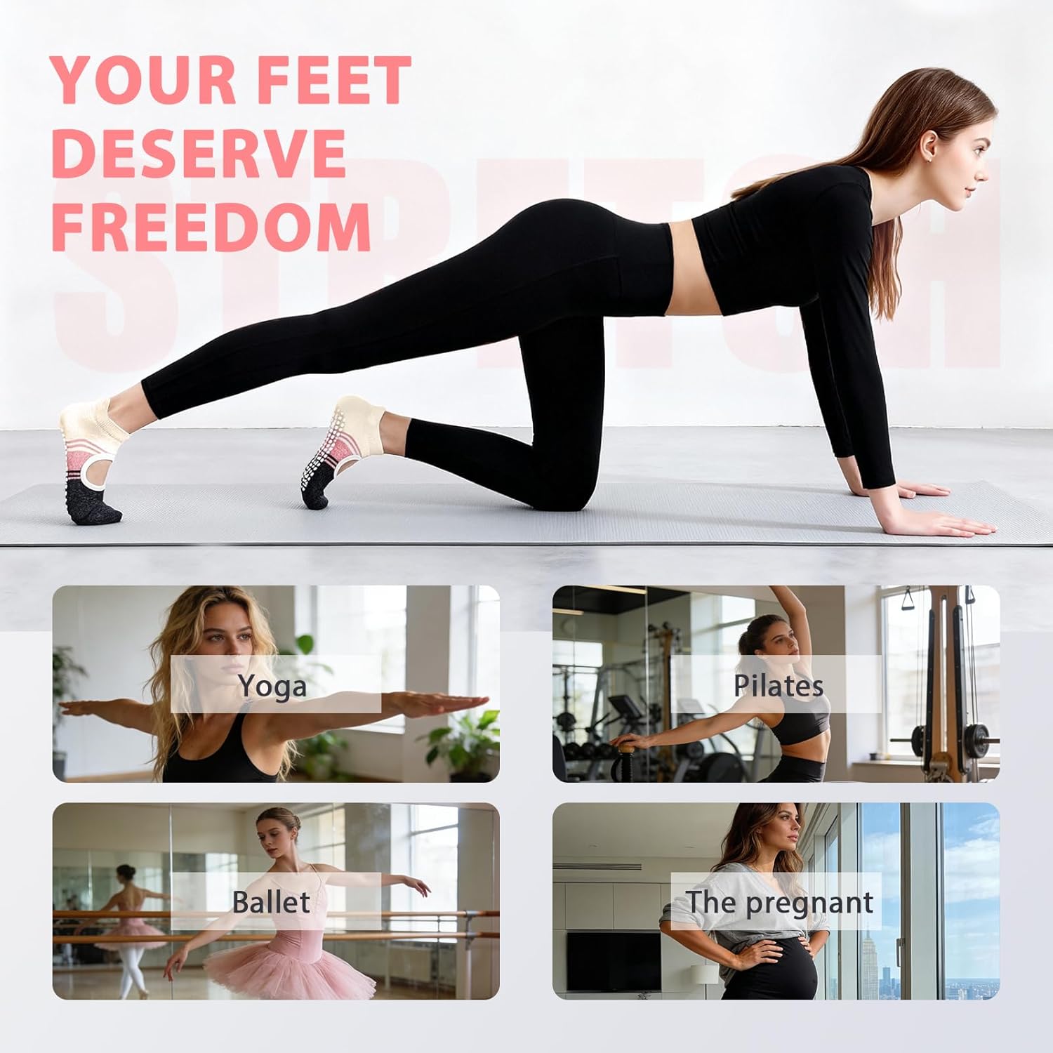 Pilates Socks for Women Grip Yoga Non Slip Socks for Barre Dance Workout Hospital - Image 5