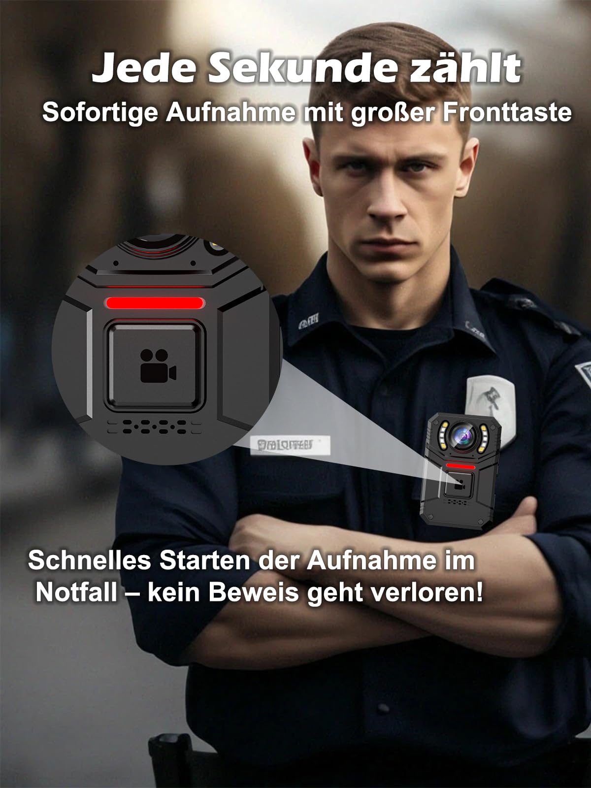 SPIKECAM Echte Body Cam 4K, Bodycam Körperkamera Mini 4K mit OTG, SOS-Alarm, Taschenlampe, Audio- und Videoaufnahme, Handy Body Camera für Polizei- und Sicherheitsdienste, 64GB