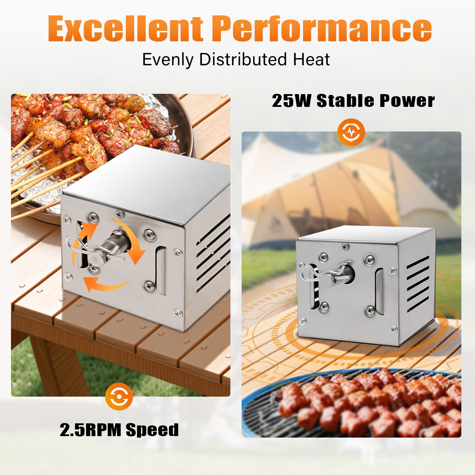 Moteur de barbecue pour broche, 25 W en acier inoxydable, 100 kg, rotation bidirectionnelle, moteur pour cochon de lait 2,5 tr/min, moteur d'engrenage pour poisson, viande de poulet, etc