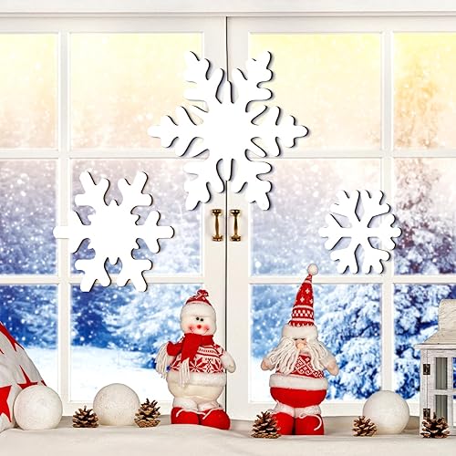 Miniatura 6 de 3 piezas de decoración de pared de copo de nieve de Navidad de madera con forma de copo de nieve blanco, placas rústicas para decoración de fiestas