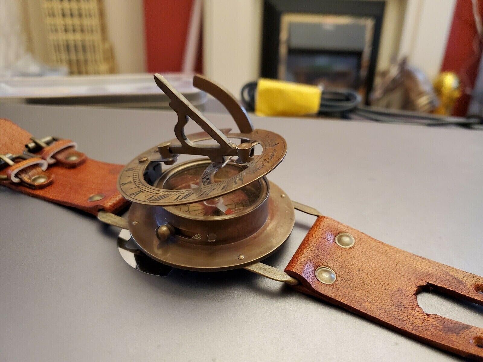 VK Brass Wrist Sundial Compass | Antique Finish Handmade Nautical Sundial Watch with Leather Strap | Vintage Navigation Compass for Travel, Hiking & Gift-picture-14