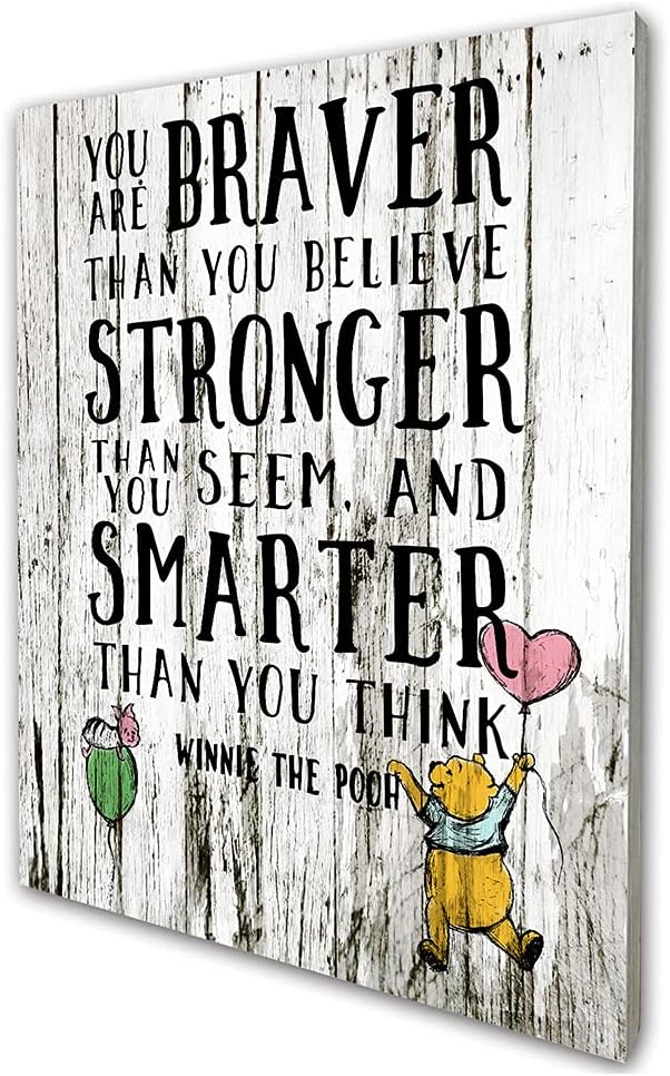 Always Remember You are Braver Than You Believe, Inspirational Winnie The Pooh Quotes Vintage Rustic Farmhouse Wood Wall Art Decor Boy Girl Bedroom Room Door Decoration