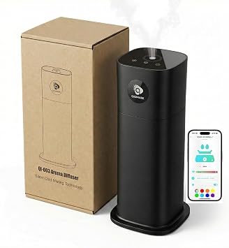 Waterless Aroma Diffuser, Large Capacity Essential Oil Diffuser 24 fl oz/700mlwith Dual Atomizing Cores, Smart Control for Large Spaces, Black Large Waterless Diffuser