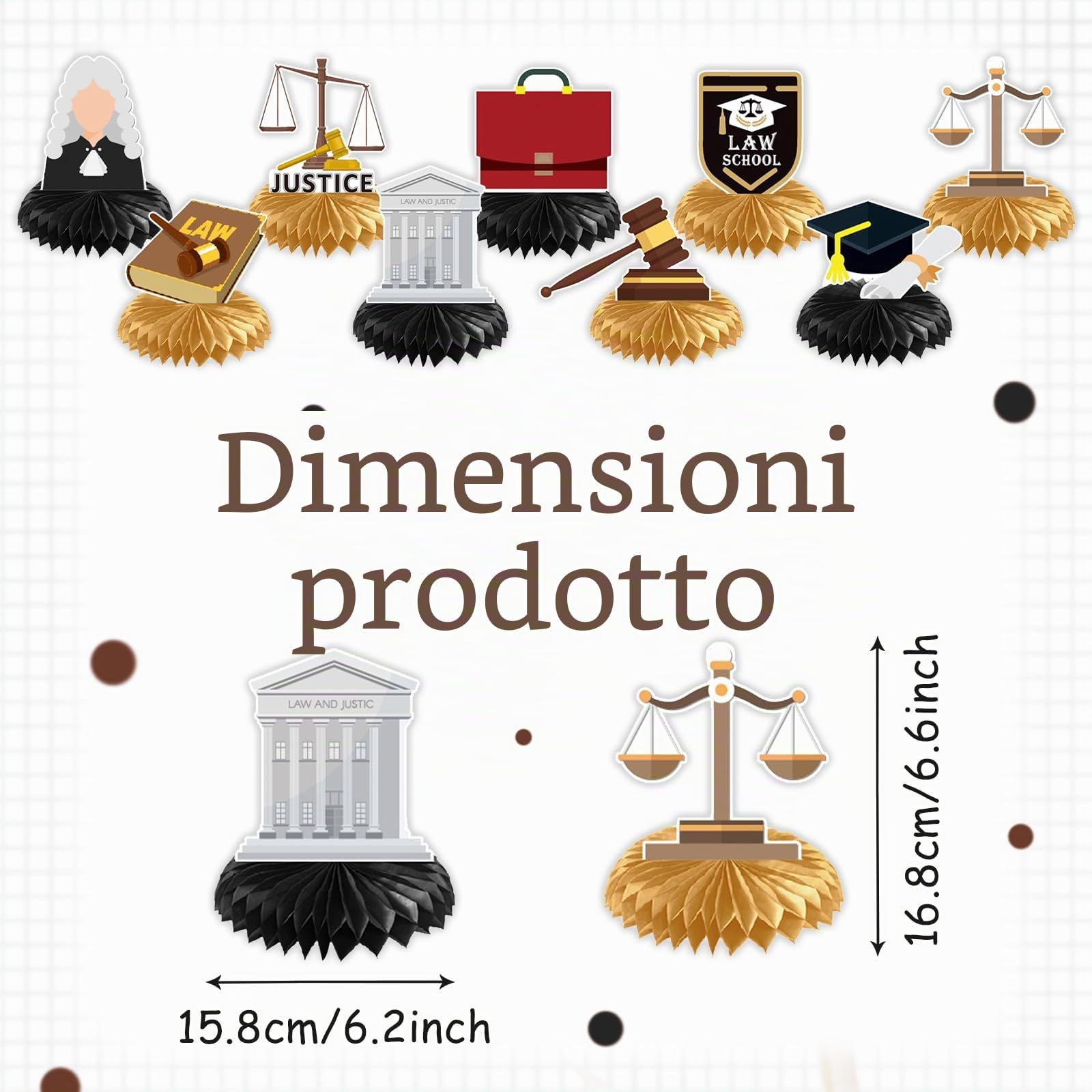 9 decorazioni per feste di laurea in carta a nido d'ape per scuole di giurisprudenza, laureati, laureati, lauree, decorazioni da tavolo per università e giurisprudenza, forniture per feste