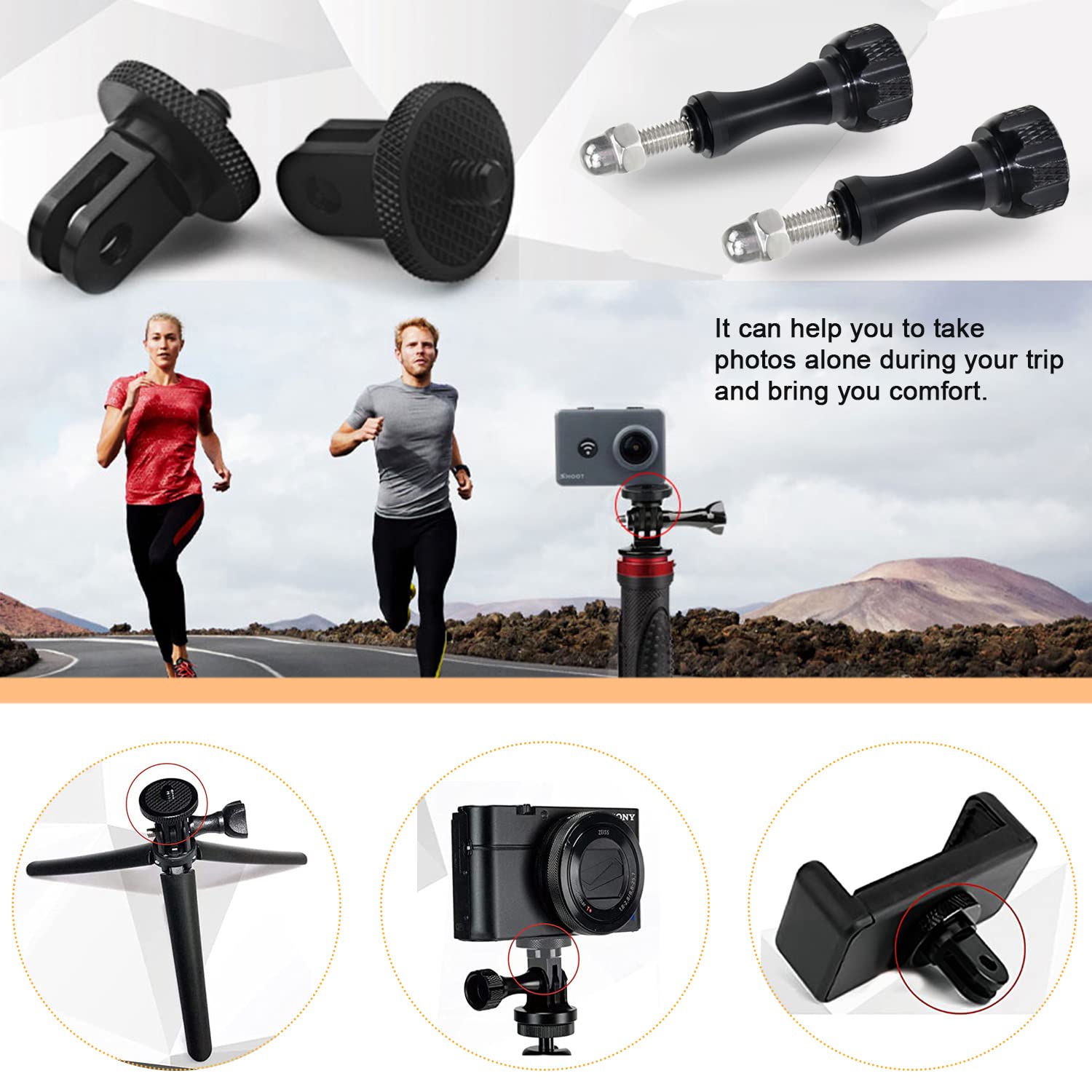 Adattatore in alluminio da 1/4-20 pollici Adattatore cintura Viti zigrinate 2 PCS 1/4-20 vite adattatore di conversione per GoPro Hero, Insta360 ONE X2, e altre telecamere di azione