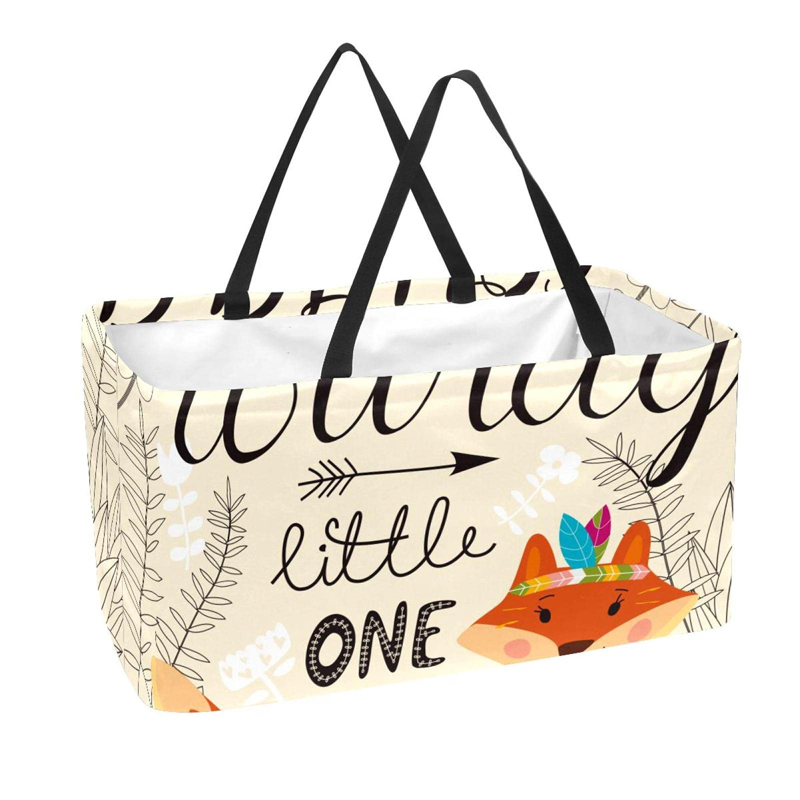 DEYYA Reusable Shopping Bags for Groceries Retail Store Boutique Large Capacity Heavy Duty Shopping Basket with Handle Foxes Cute, Multicolor 6, 22.0x12.6x11.4 in/56x29x32 cm