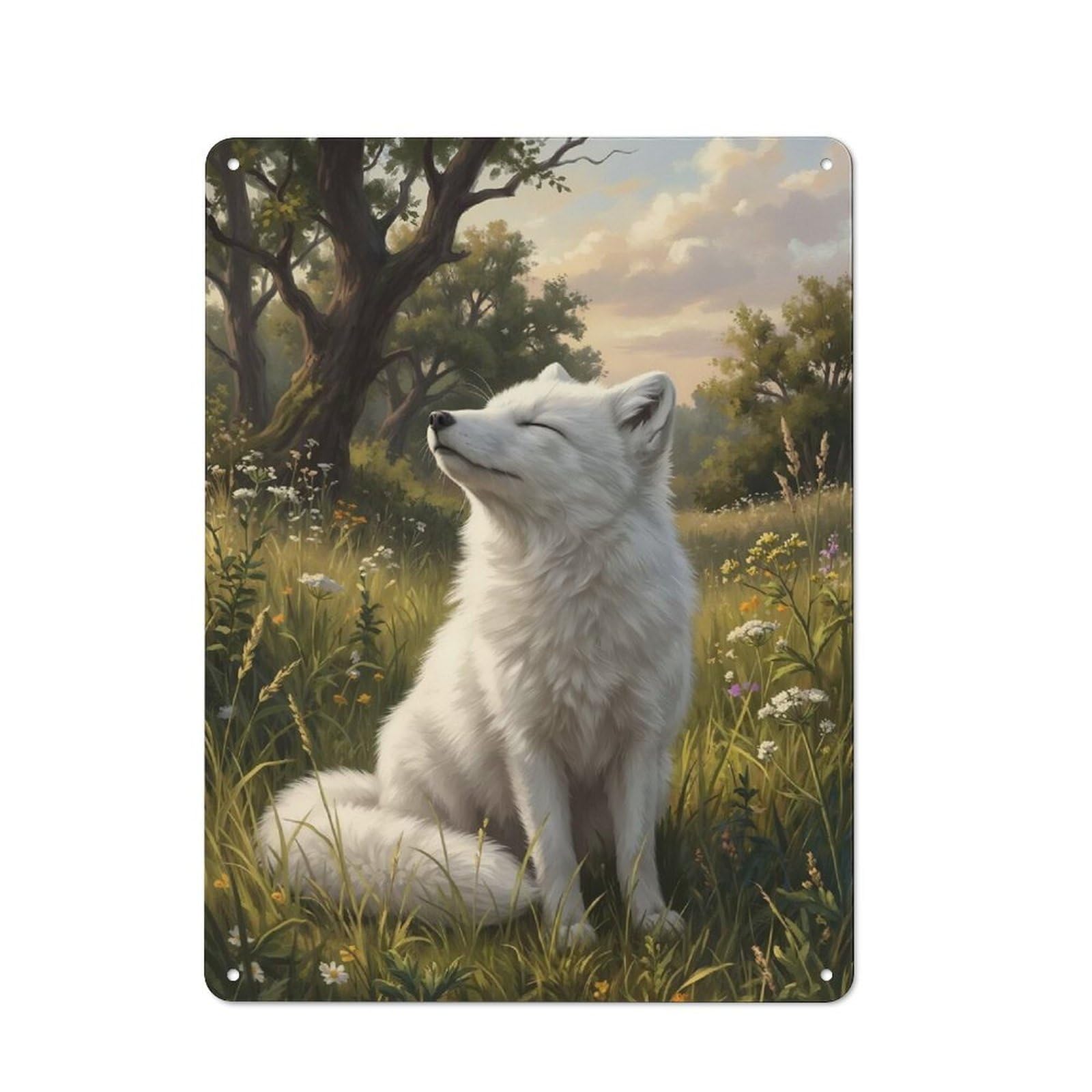 Junmoney Style-8 Country Style Kitchen Metal Sign 40X30cm Featuring White Fox In Meadow, Diner Style Decor For Kitchen, Cafe, Pantry Or Dining Room