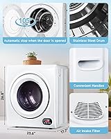 Vista 5 de Secadora de ropa portátil de 2.65 pies cúbicos - Secadora de ropa de 1400W con tambor de acero inoxidable, carga frontal por volteo, panel táctil