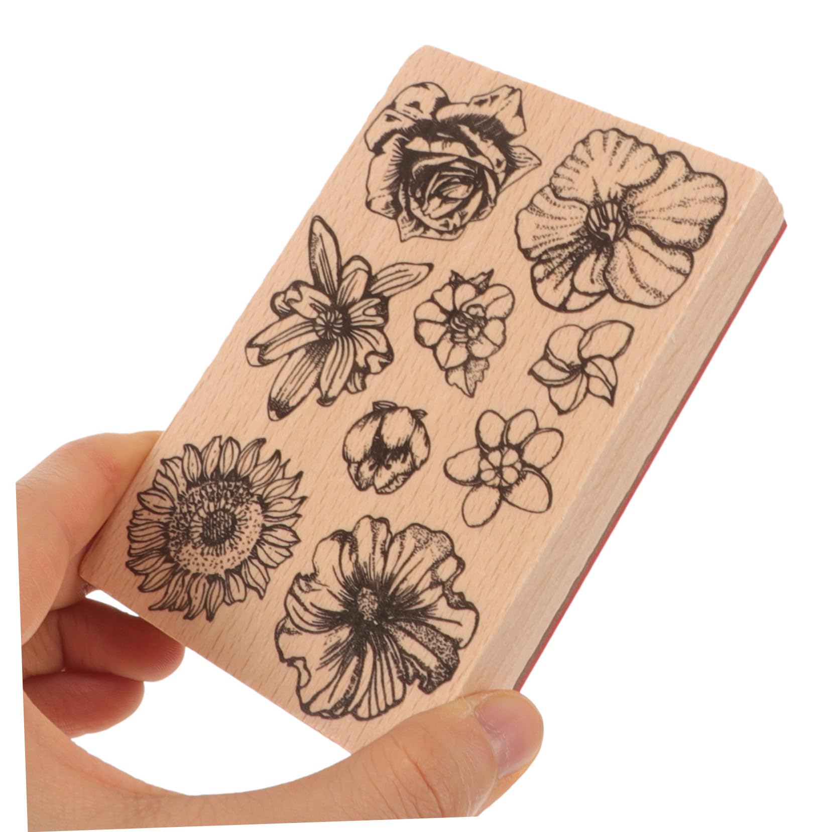 DOITOOL 4 Stück Holz DIY Stempelset Handgemachter Dekorativer Stempel für Scrapbooking Karten und Bastelprojekte Blumenmuster für DIY Enthusiasten