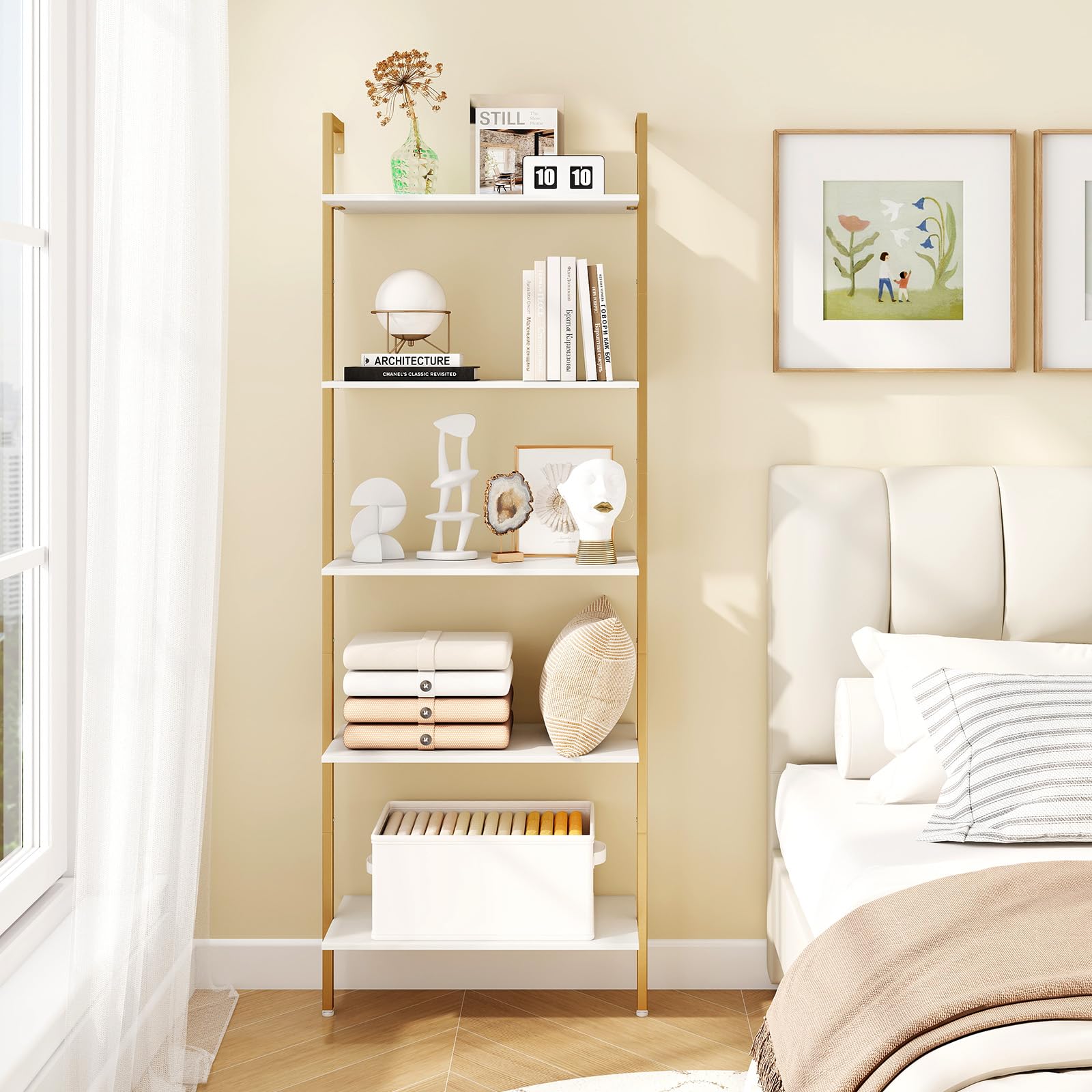 RELAX4LIFE Libreria Scaffale a Scala a 5 Ripiani, Scaffale Portaoggetti Salvaspazio per Soggiorno, Camera da Letto, Cucina e Studio, 64 × 30 × 178 cm