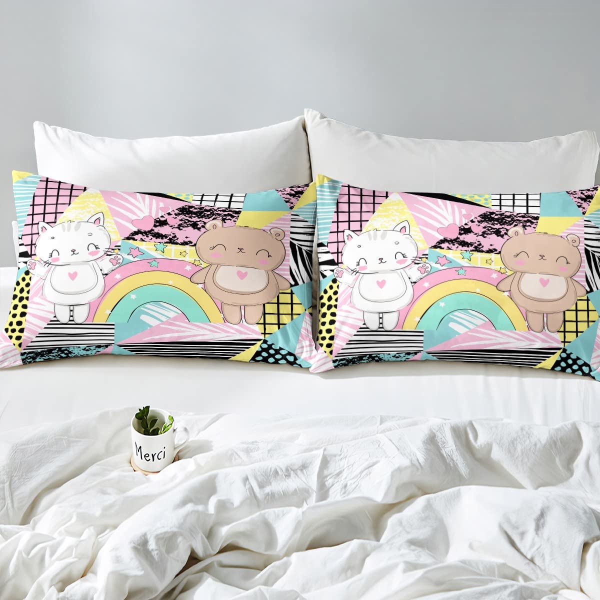 Set di biancheria da letto per bambini e ragazze, motivo sportivo estremo, set di biancheria da letto per bambini e ragazze, con angoli geometrici gialli, con 2 federe, 3 pezzi, per letto