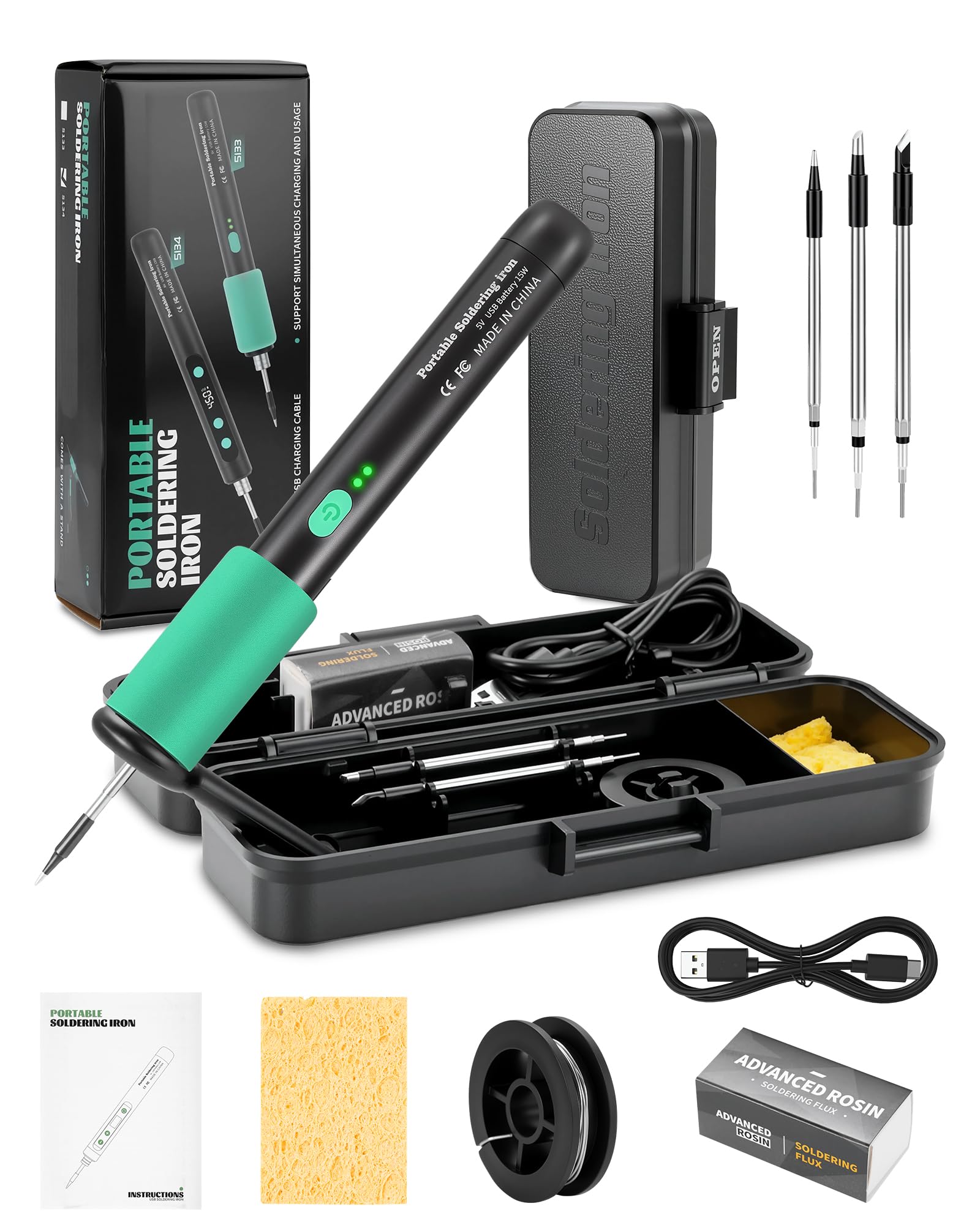 Fer à Souder USB avec 3 Pannes (Fine, Lame, Biseau) | Kit de Soudage Portable 15W | Chauffe Rapide 8s | 3 Niveaux de Température 180-450°C | Idéal pour Réparation Électronique Précise