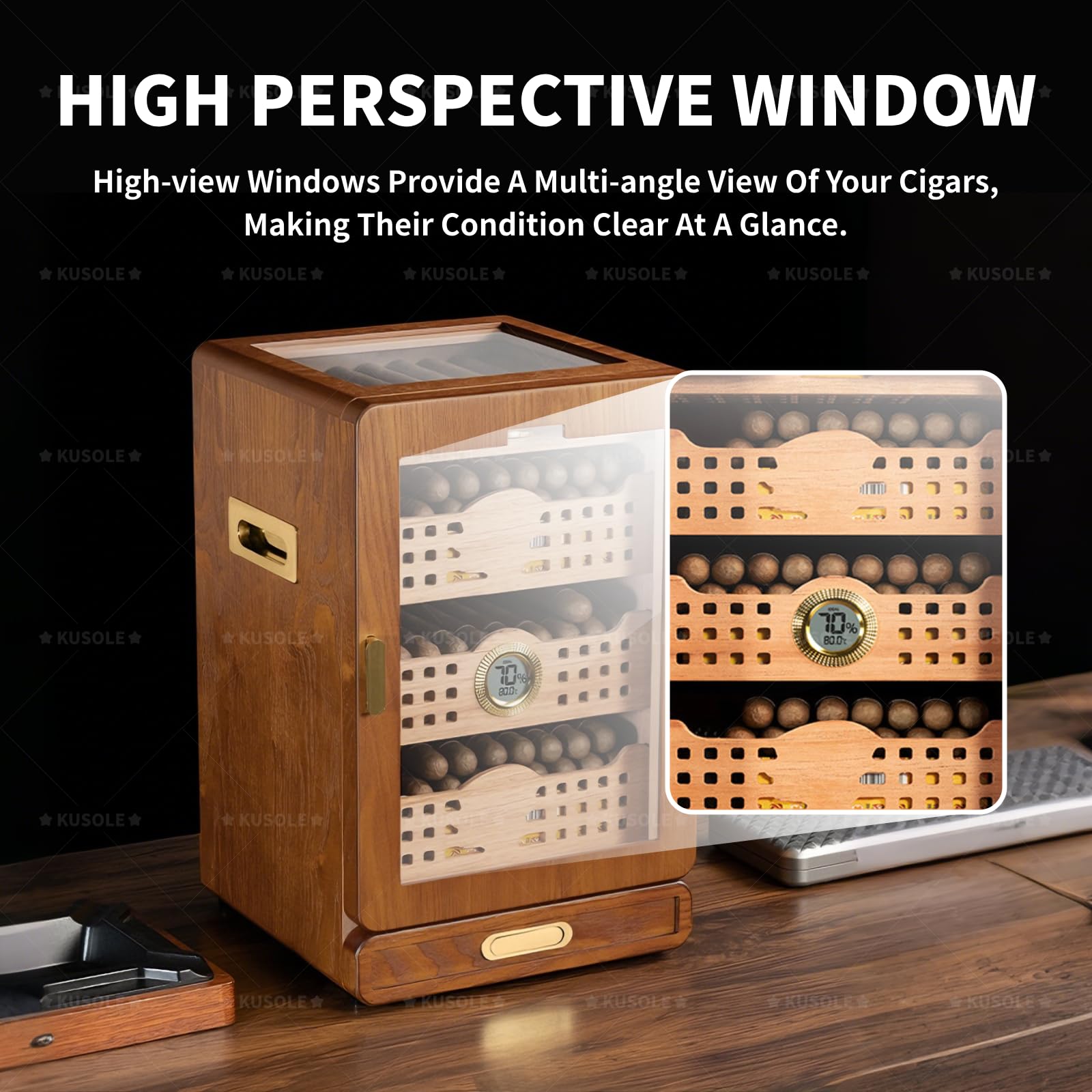 Humidor na cygara, nawilżacz i chłodziarka do cygar, wbudowany precyzyjny elektroniczny termometr i higrometr, idealny do wystroju domu lub biura.