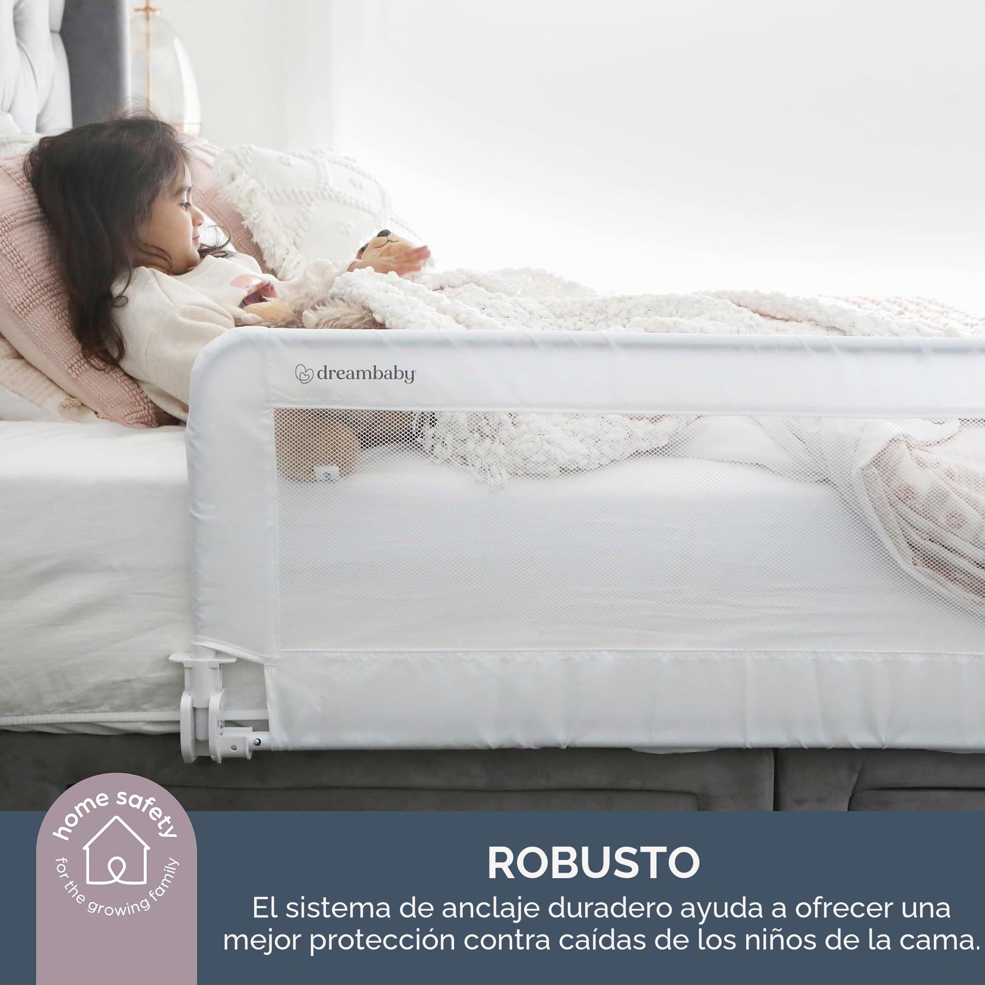 Dreambaby Phoenix F719 - Barrera de Seguridad Plegable y portátil para Cama Infantil, Adecuada para Bases de Cama Planas de hasta colchones de tamaño King, Mide 110 cm de Ancho x 45,5 cm de Alto,