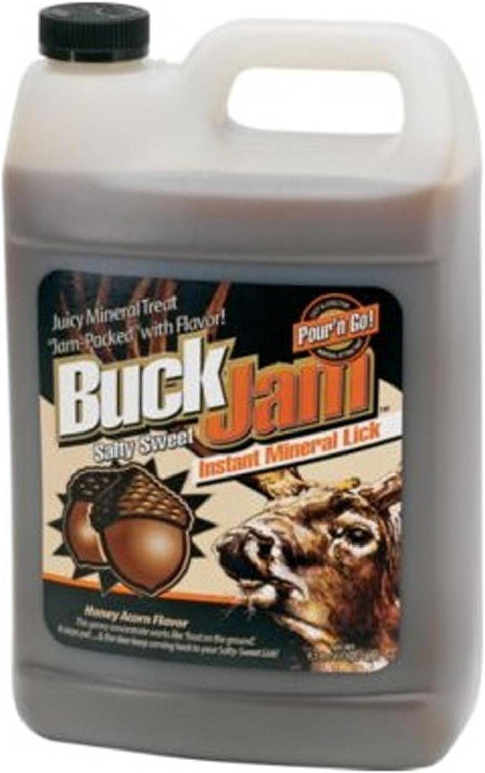 Buck Jam Honey Acorn Flavored Salty Sweet Liquid Deer Attractant - Instant Mineral Lick - Powerful Ready-To-Use Year-Round Beneficial Food Supplement for Deer - 1 Gallon