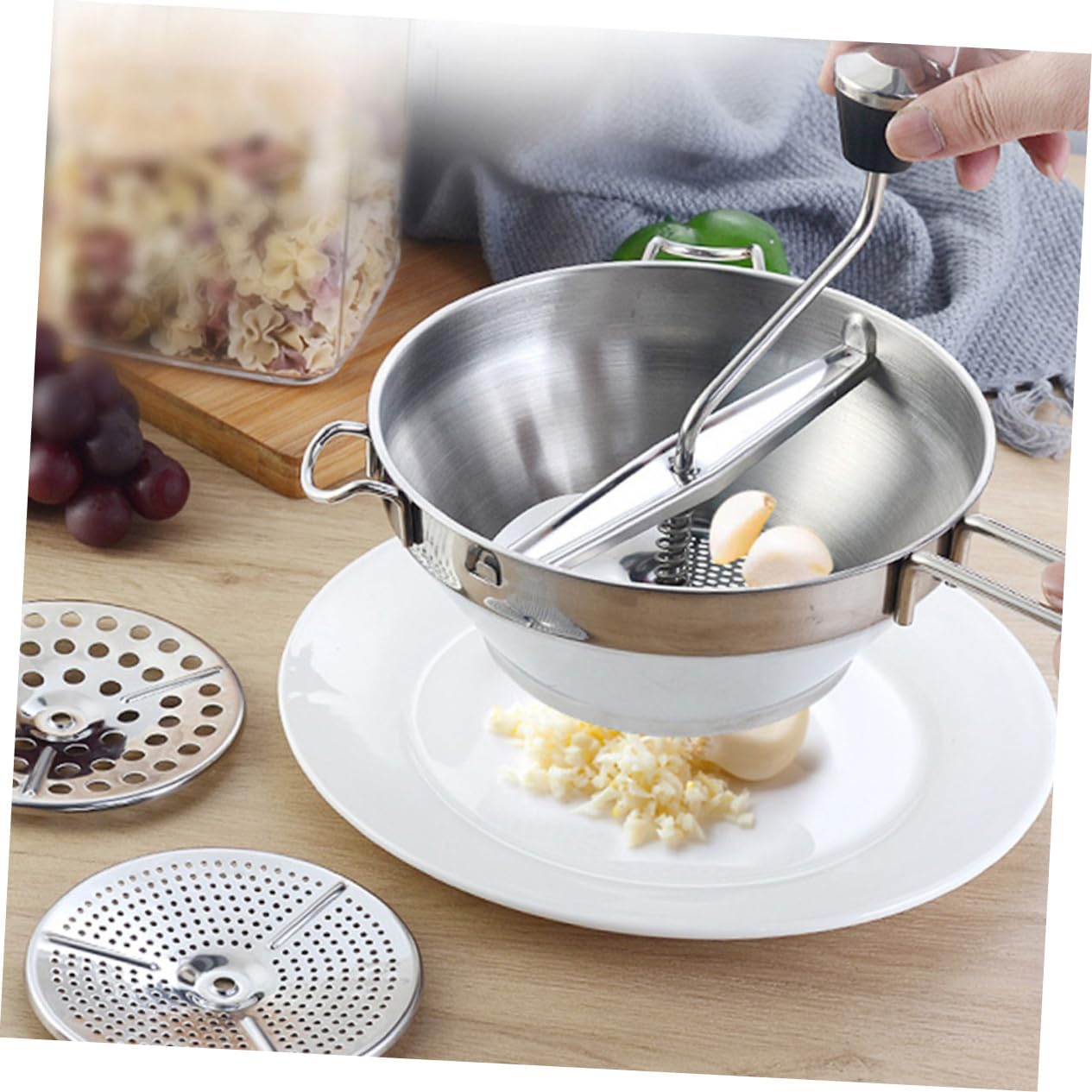 Stainless Steel Manual Food Ricer for Food Puree Soups Ergonomic Design Fine Disks for Jellies Sauces Kitchen Tool