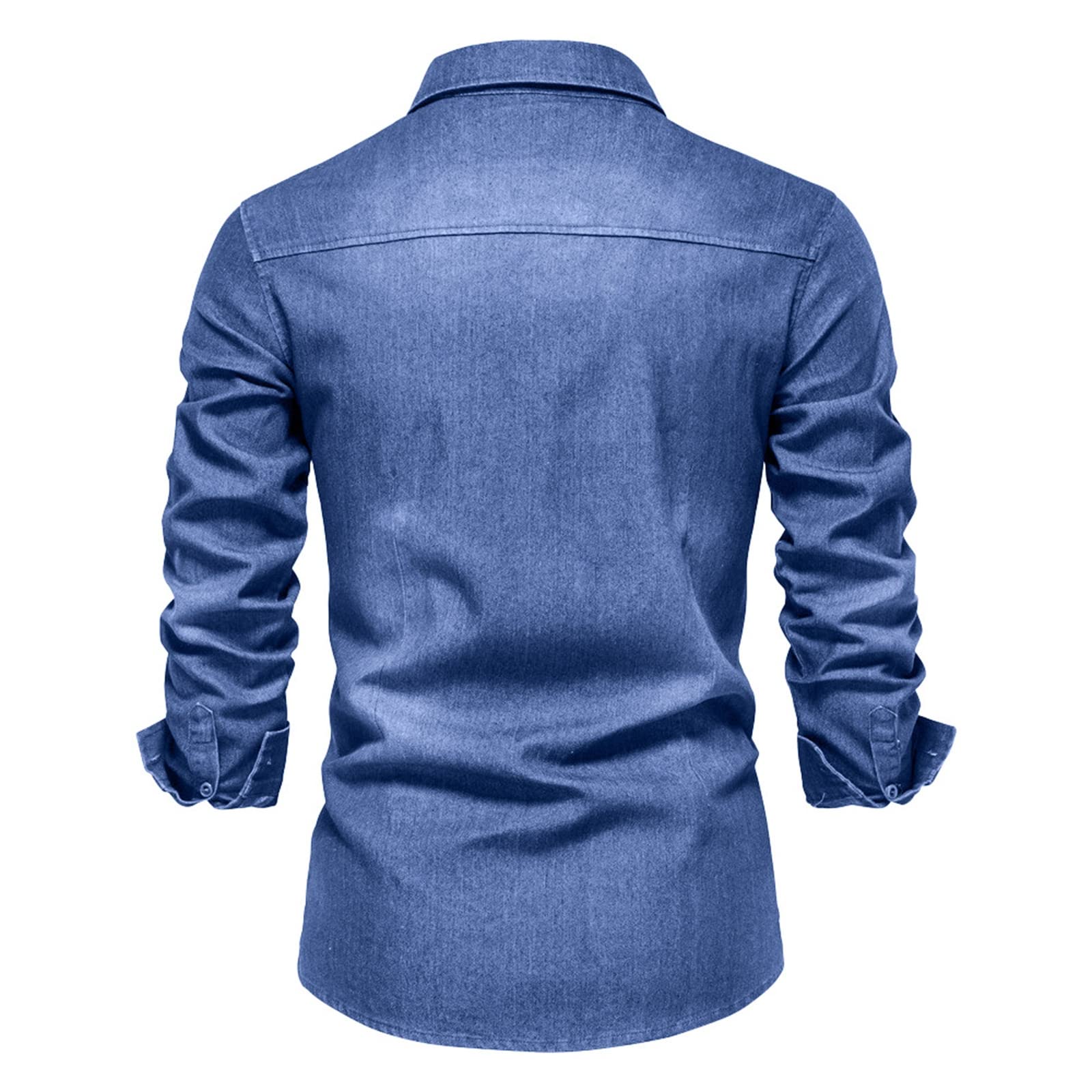 HOTIAN Camisa Vaquera de Manga Larga para Hombre, Ocio y Negocios, Regular, Entallada, Azul Medio, L