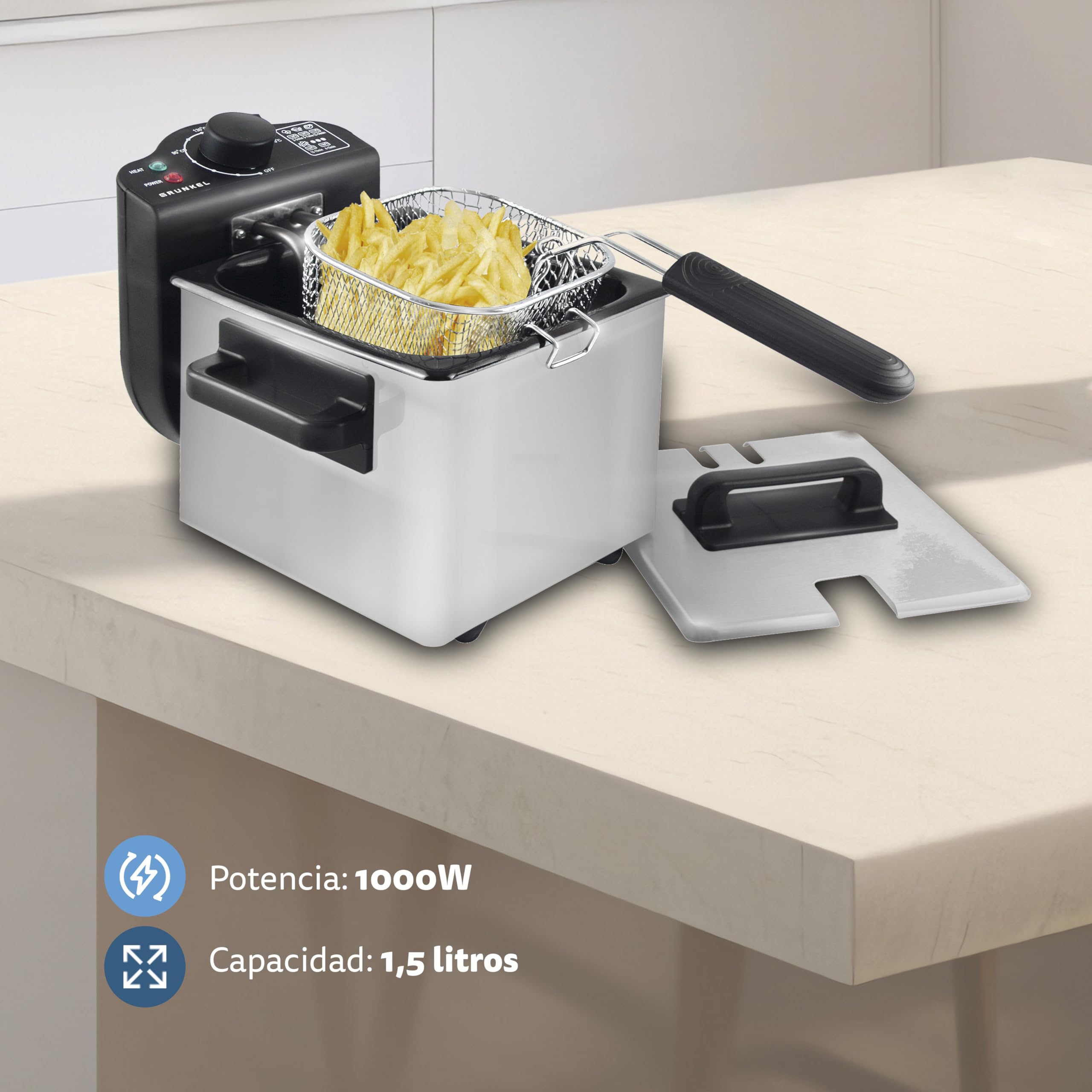 Grunkel FR-15 DMT Friggitrice, 1000 W, 1,5 litri, acciaio inox