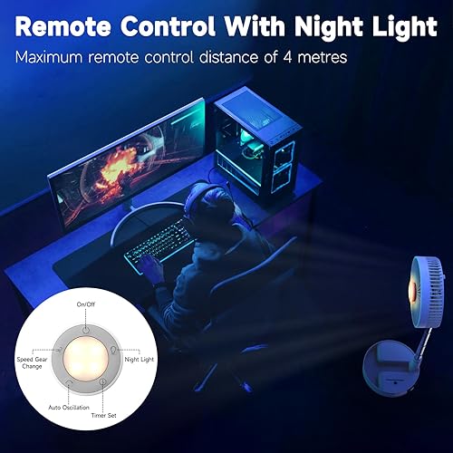 Miniatura 6 de Marchpower Ventilador de pie oscilante plegable con control remoto, ventilador silencioso de pedestal portátil de 8 pulgadas con temporizador,