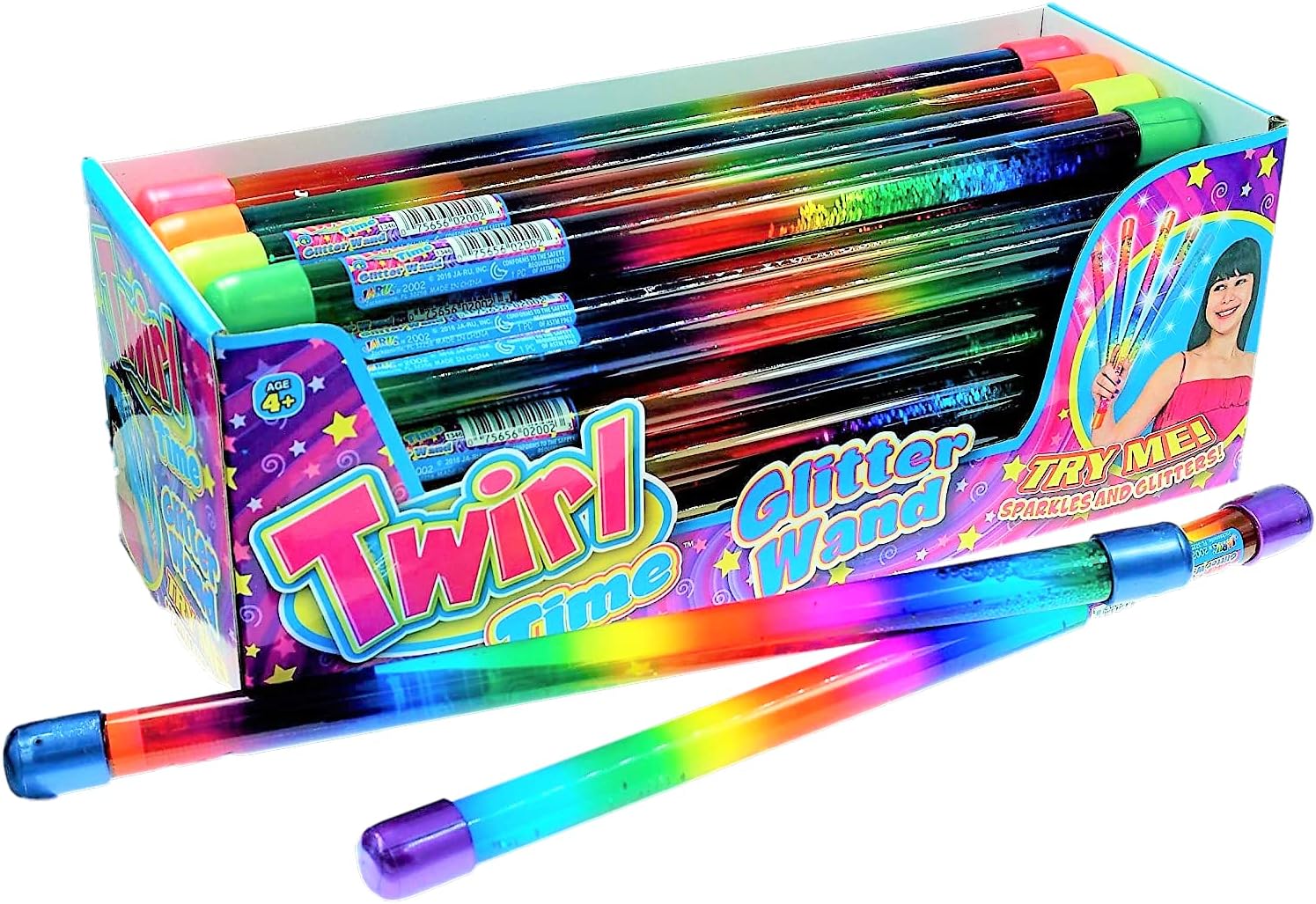 JA-RU Glitter Wand Girls Rainbow Baton Toy (12 Baton) 12 Inch Wand Baton Spiral Fidget Toys for Kids. Magic Twirling Glitter Sticks. Stress Relief. Classroom Decorations Bulk Party Favors. 2002-12p