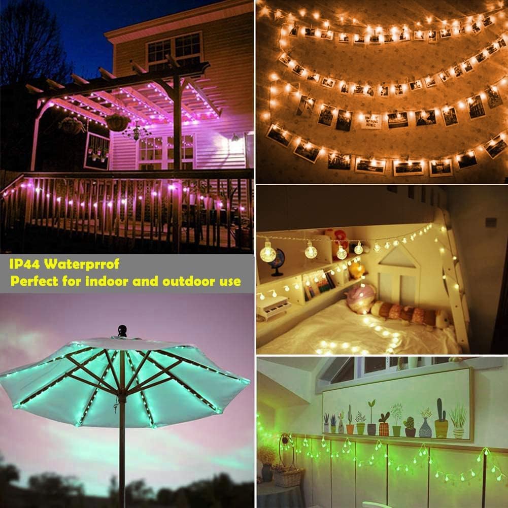 Color Changing Globe String Lights USB Plug, 16.4 ft 50 LEDs Crystal Bubble Ball Fairy Lights with Remote Control Timer Ambient Lighting for Girls Bedroom Home Xmas Halloween Party Decor (16 Colors)