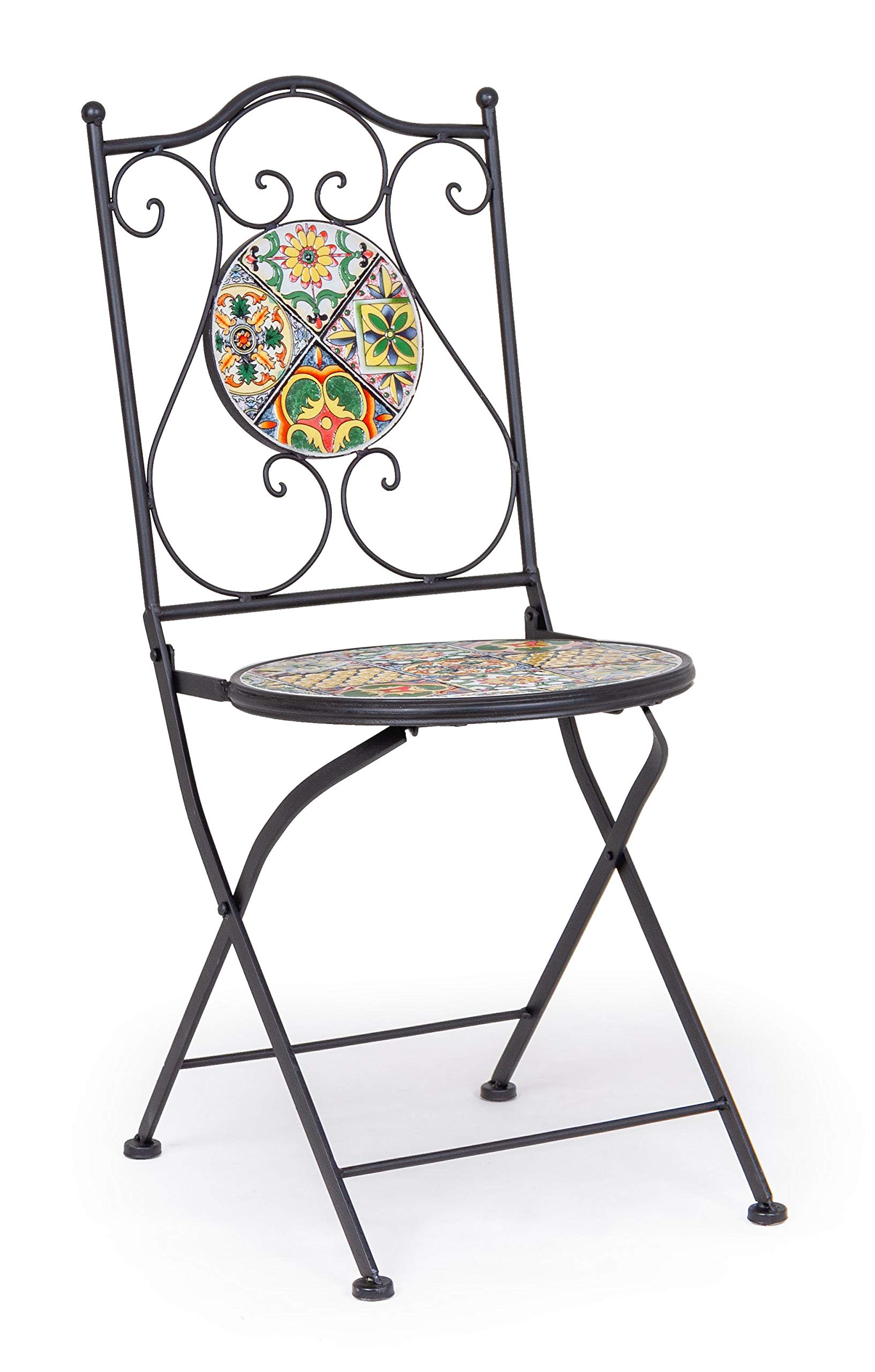 Bizzotto Sedie da Giardino in Acciaio con Decoro in Ceramica, per Esterno o Interno Pieghevole, Naxos