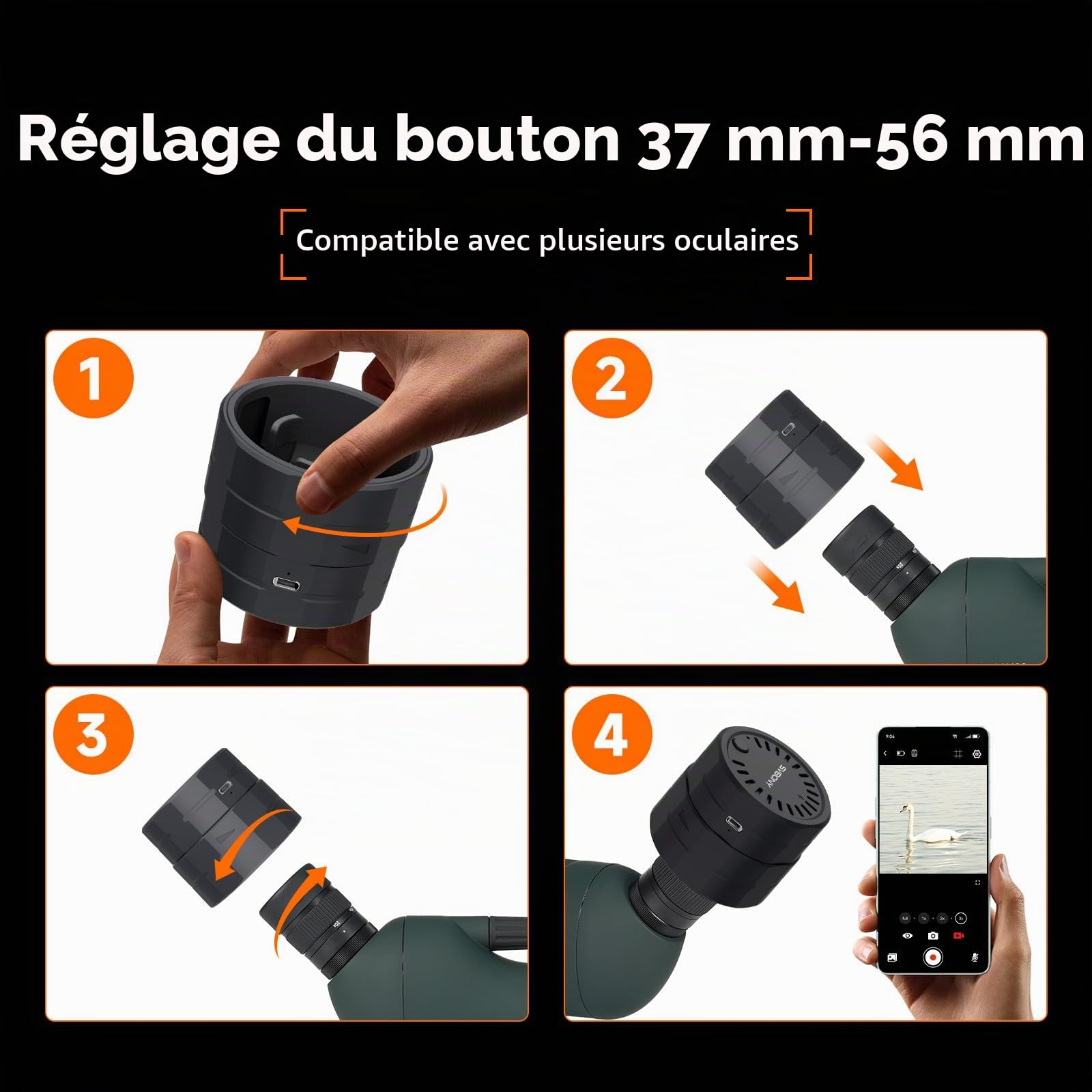 Svbony SC002 WiFi Longue-vue Caméra, 2MP 1080P Caméra sans Fil avec 32GB TF Carte, 10m Portée, Type-C Interface, Zoom Fonction, Compatible avec 37-56mm Oculaire, pour Observation Oiseaux, Photographie