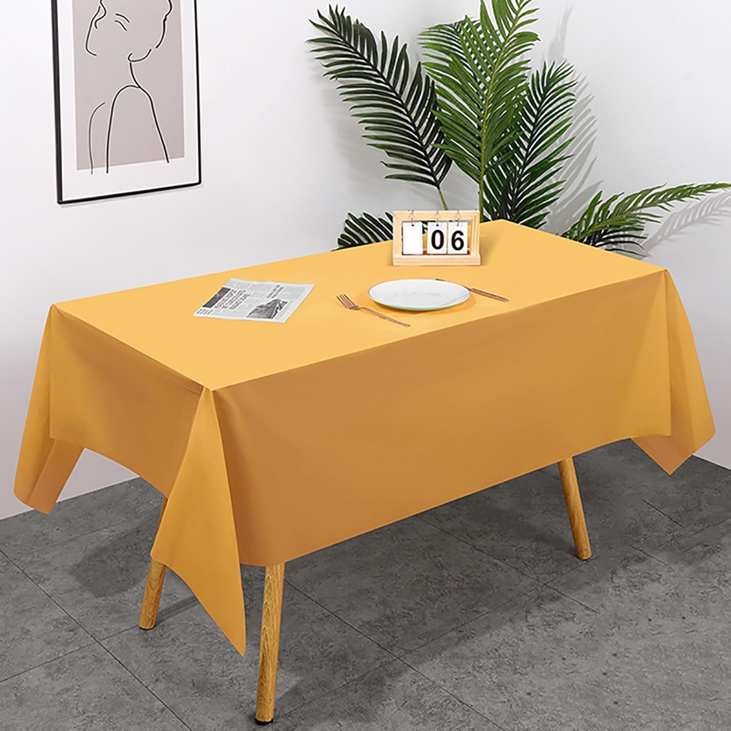 Pack Table Skirt Rectangle Tables, PEVA Material, Plastic Disposable Table Skirt, for Dining Tables, Kitchen, Parties and Holidays(Yellow)