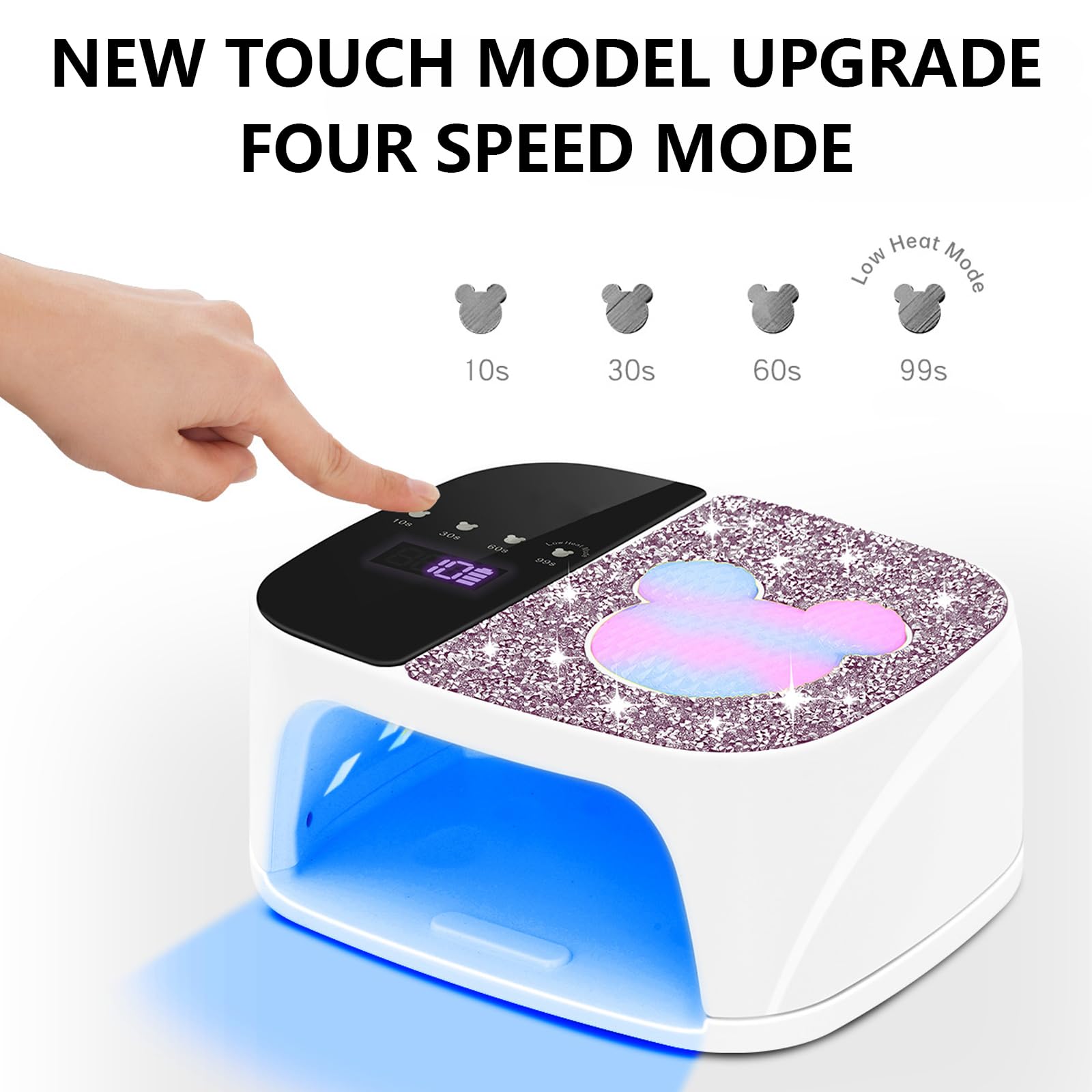 Lampara Uñas, Lampara UV LED Uñas con 36 Perlas de Lámpara Dispositivo de Fototerapia de Uñas con Diamantes de Imitación y Sensor Infrarrojo Lampara de Uñas con Base Extraíble para Casa y Salón