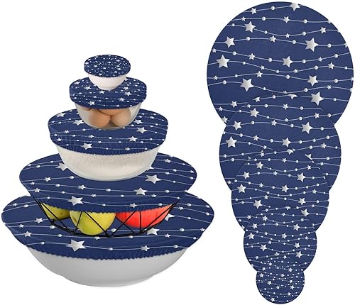Miniatura 1 de Stars - 5 fundas elásticas reutilizables para tazones para almacenamiento de alimentos, tapas de tela elástica con 5 tamaños diferentes resistentes