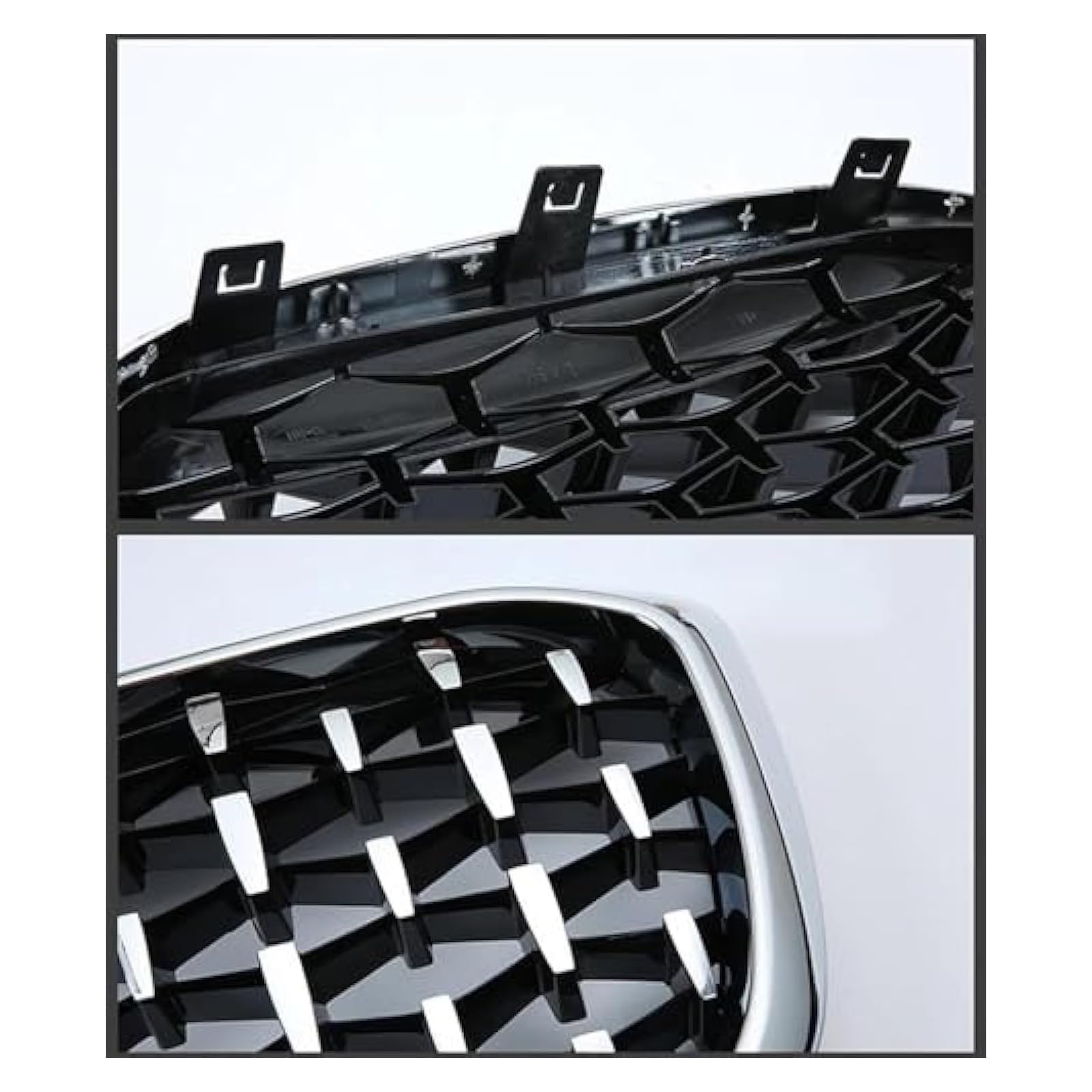 Für X3 G01 G08 X4 G02 2018 2019 2020 Auto Frontschürze Grill Trim Racing Gitter Diamant Nieren Grille Zubehör 2 Stücke Front Nierengrill Grills(Silver and Black)