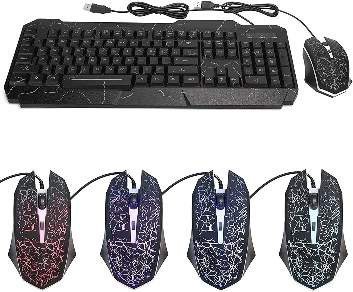 Tastiera di Gioco e Tastiera combinata combinata cablata RGB LED. Tastiera retroilluminata 1600. DPI. Mouse da Gioco (Tastiera Mouse Combo)