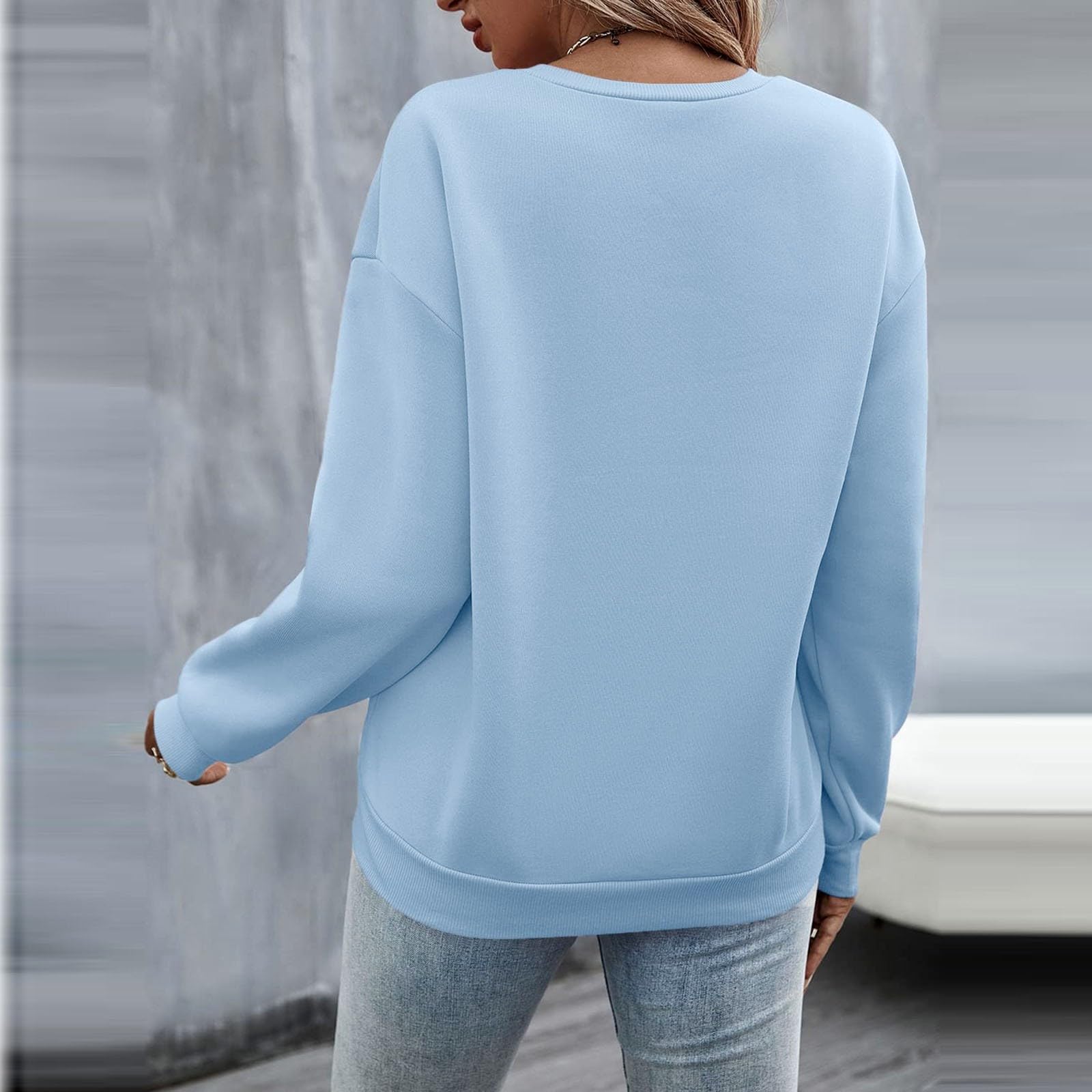 Genérico Sudaderas Mujer Manga Larga Cuello Redondo Sudadera sin Capucha Amplio Básico Chic Modernos Deportes Mujer Top Sudadera Informal de Manga Regular con Estampado de Letras