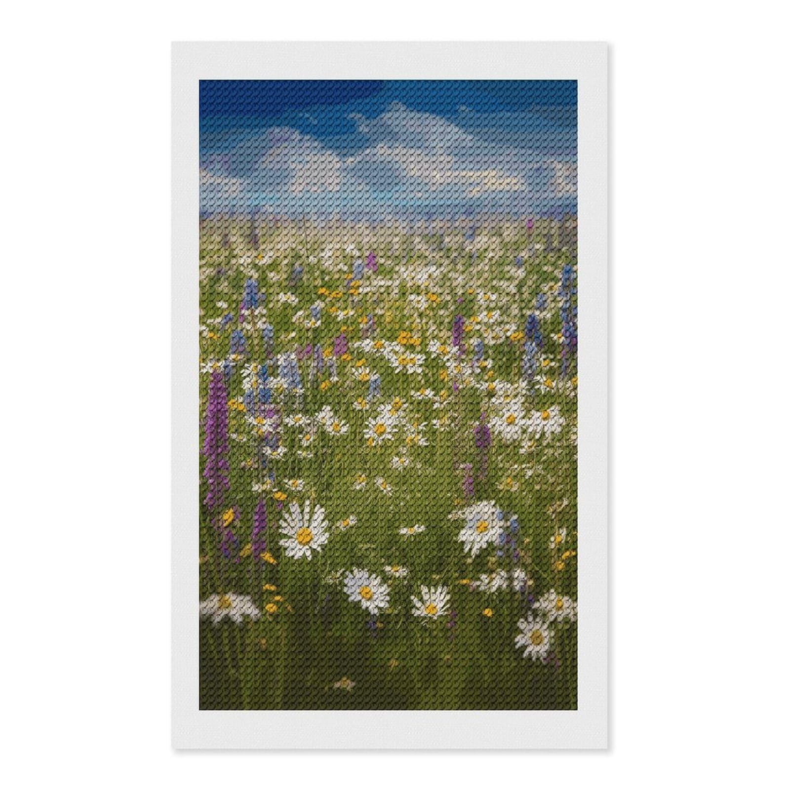 FekiLoot Spring Meadow Flowers Paint by Numbers Kit for Adults Beginner DIY Diamond Dots Paintings Round Full Drill Diamond Art Kits Picture Diamond Art Painting Kits for Home Decor 12"x20"