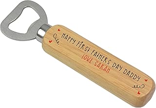 PERSONALISED First Fathers Day Gifts From Baby Boy Girl - Wooden Beer Bottle Opener Gifts for New Dad Daddy Grandad - 1st Fathers Day Newborn - ANY NAME