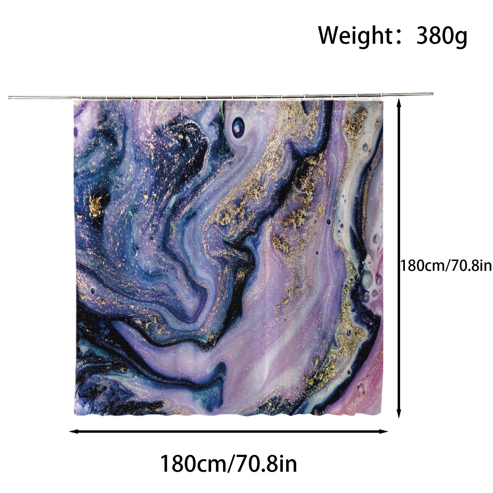 FAIRYGATE Bath Curtains Purple Marble Stall Shower Curtain Purple Mix White Ombre Modern Abstract Wave Luxury Bathroom Curtain Bathtub Home Decor Waterproof Fabric Machine Washable B8918 - Image 2