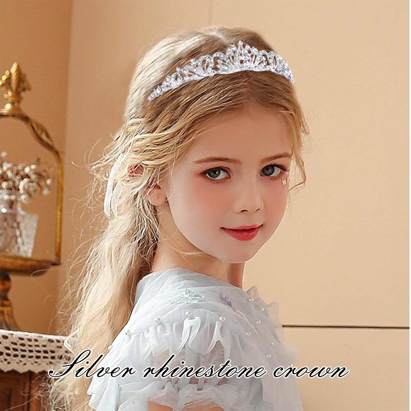 Lilbitty Silberne Strasskrone Prinzessin Tiara Diadem Elegante Krone Hochzeit Geburtstag Party Haaraccessoires