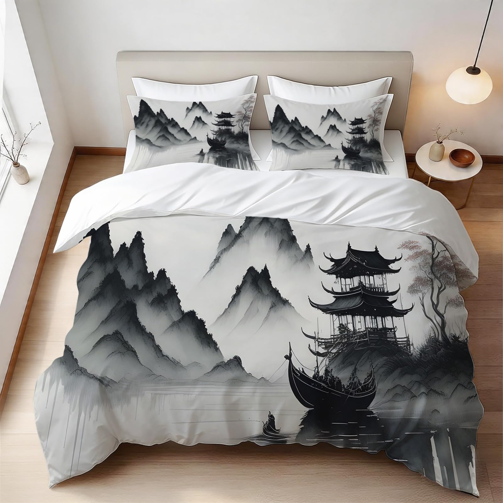 Housse de couette imprimée 3D chinoise 220x240 cm en microfibre ultra douce et zippée