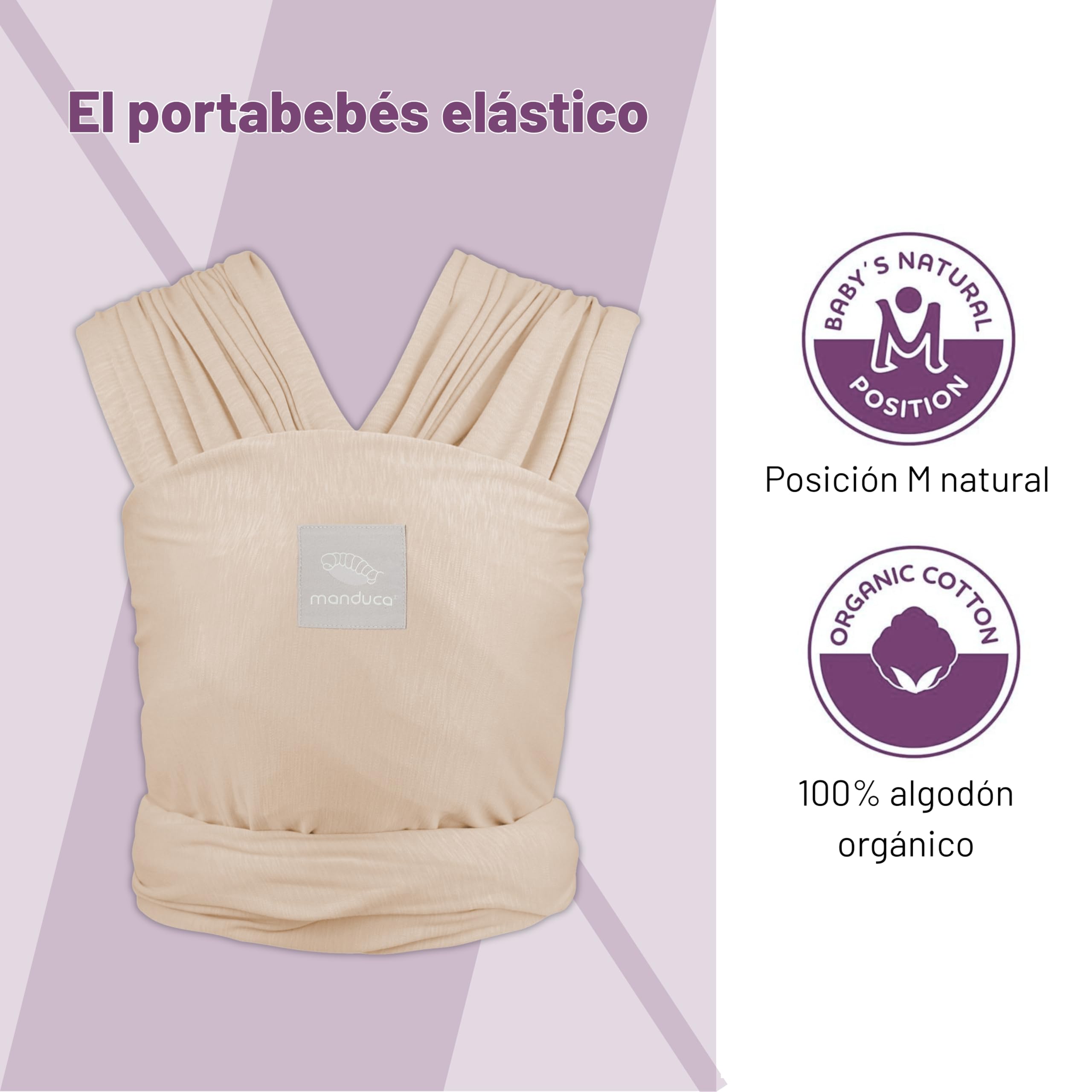 manduca SLING Fular Portabebes Bandolera elástica/Fular Porta-Bebé, Algodón Orgánico, para recién nacidos y niños pequeños (3,5-15kg) - Powder