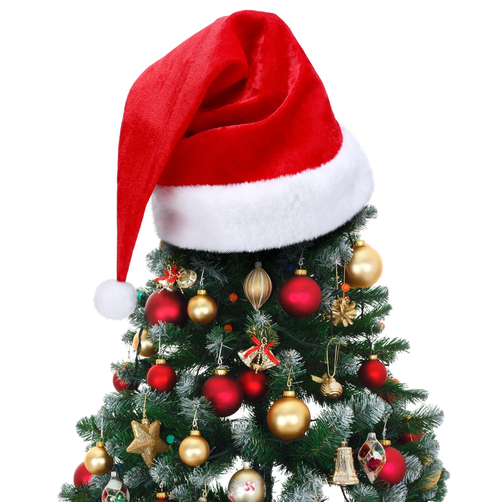 Gejoy 26 x 15 Inch Christmas Tree Topper Large Santa Tree Topper Red Santa Hat Christmas Trees Ornament for Winter Xmas Holidays Party Decorations (Classic)