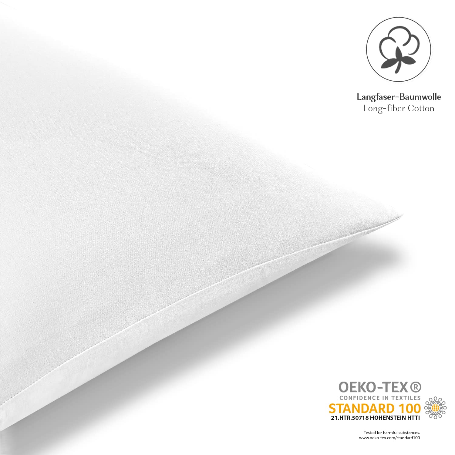 Renforcé Kissenbezug 40 x 40 cm - 100% Baumwolle mit Reißverschluss, Superweicher Kopfkissenbezug 40x40, Kissenhülle, Weiß, nur Kissenbezug - 2